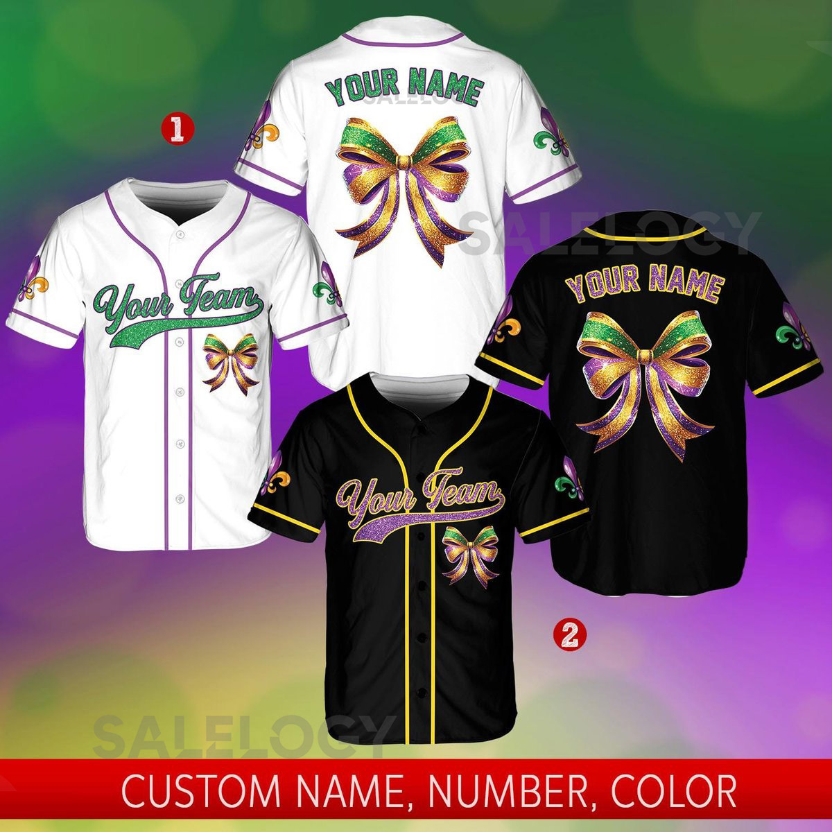 Personalized Mardi Gras Baseball Jersey Men Women Kid Youth Custom Mardi Gras With Bow Ribbon Baseball Jersey Perfect For Carnival_243