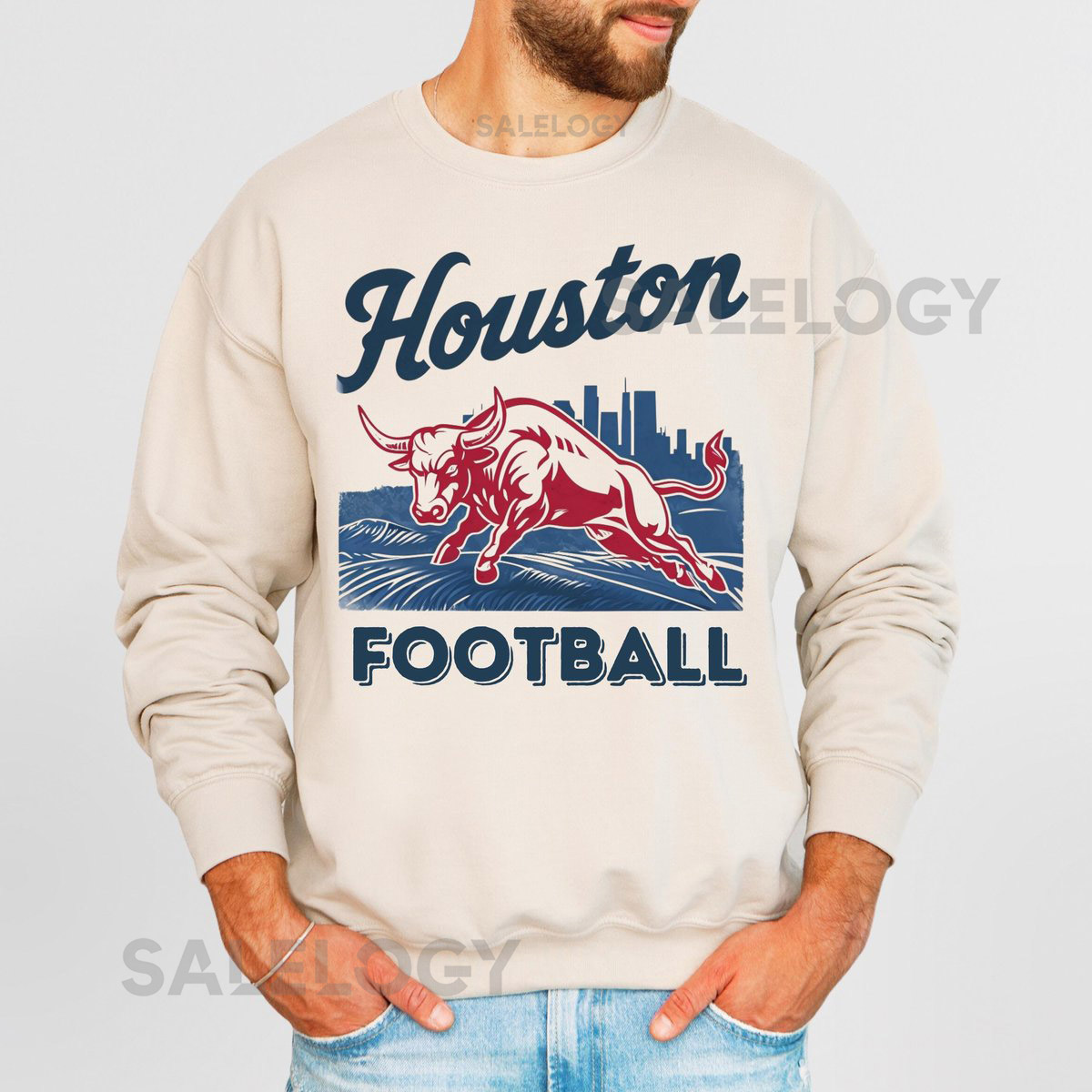 Houston Football Sweatshirt - Retro Football Gameday Crewneck - Football Pullover - Texans Swea_254