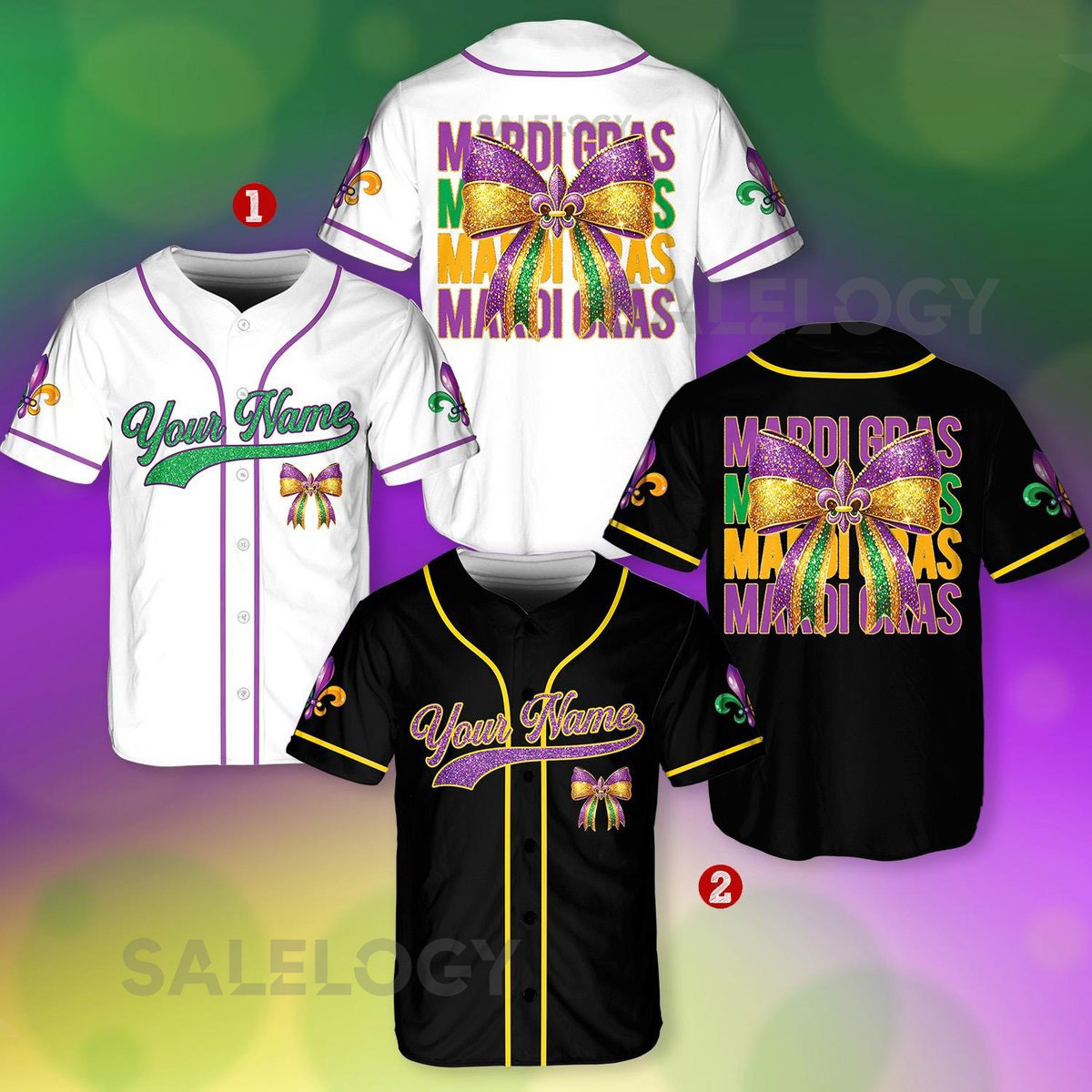 Personalized Mardi Gras Baseball Jersey Men Women Kid Youth Custom Mardi Gras With Bow Ribbon Baseball Jersey Perfect For Carnival_244