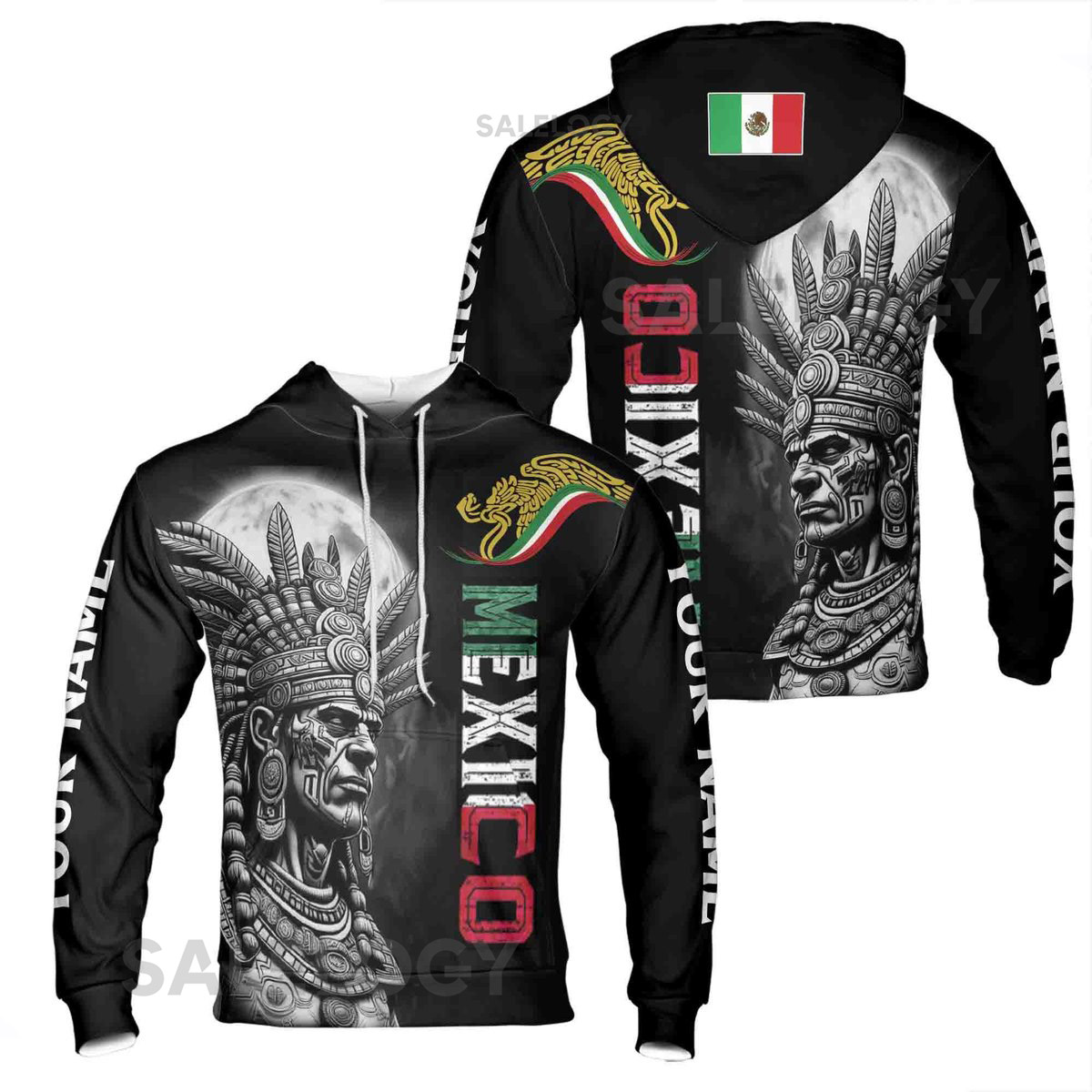 Custom Name Mexico Aztec Warrior Hoodie S-5XL_45
