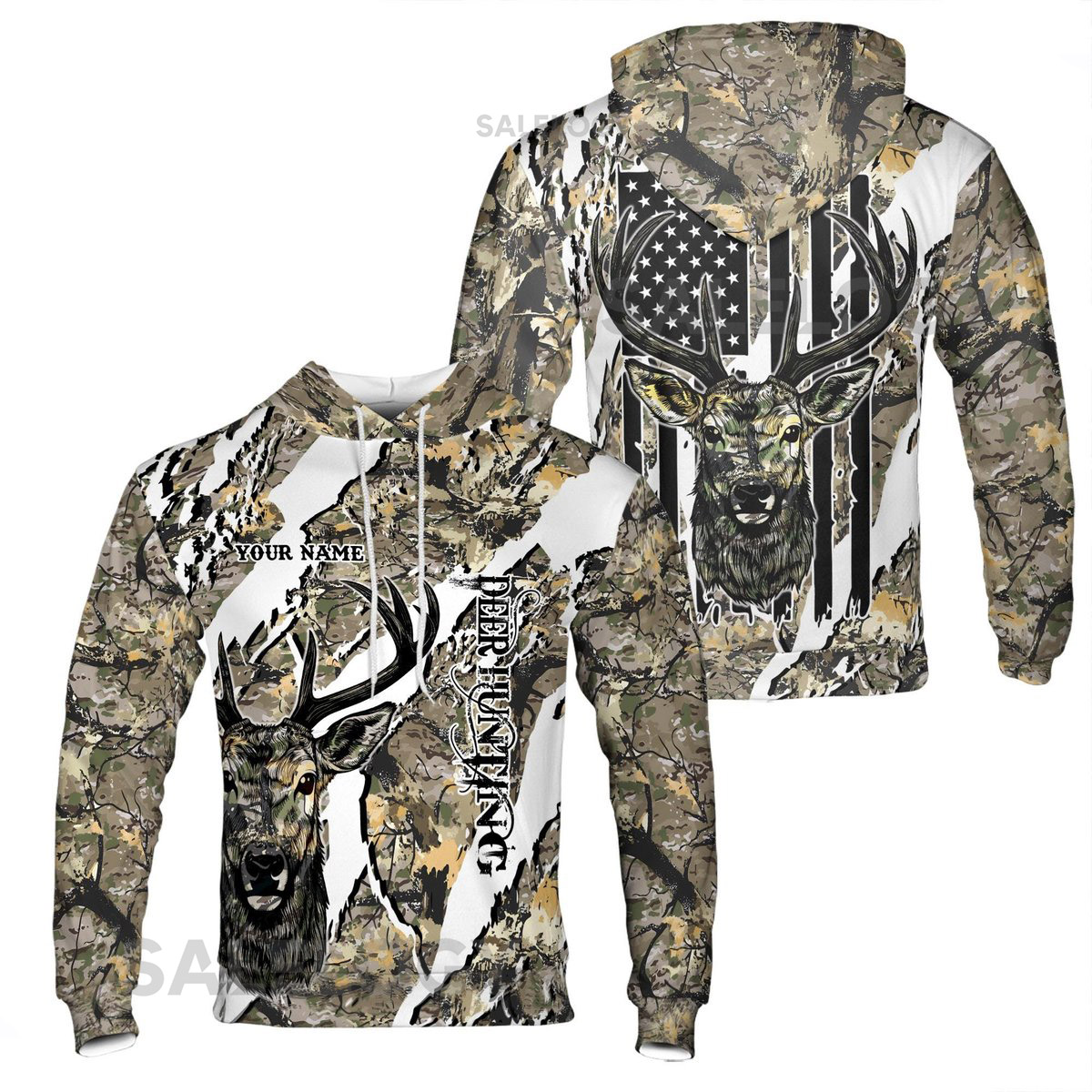 Custom Name Deer Hunting with Camouflage Pattern Hoodie S-5XL_15