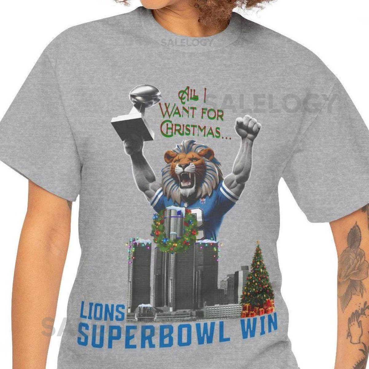 Lions Super Bowl Win - Christmas Shirt Unisex Heavy Cotton Tee Detroit Football Detroit Lions Tee Lions Fan Gift Football Christmas Wish_567