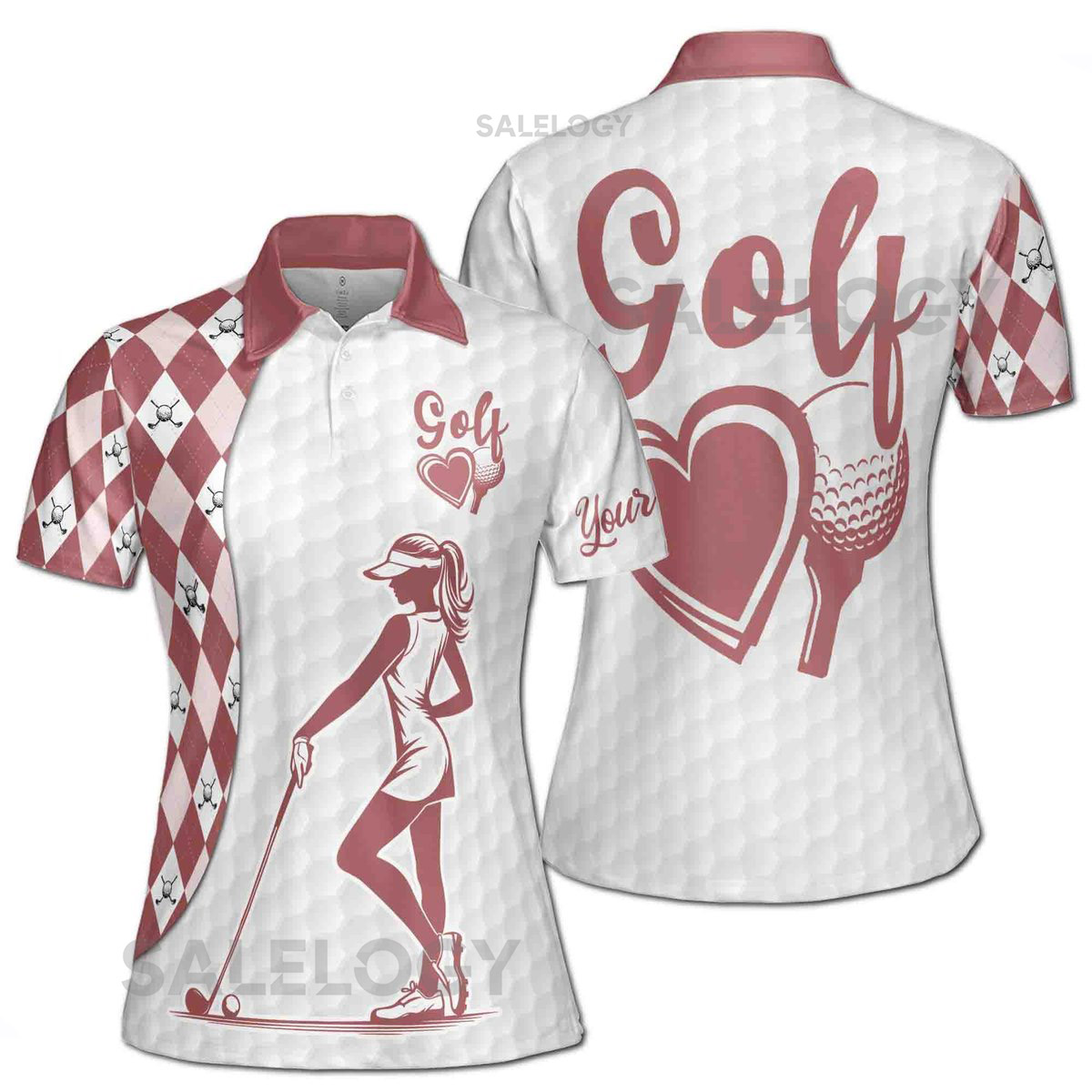Custom Name Sweet White Golf Heart Women39s Polo Shirt S-5XL_175