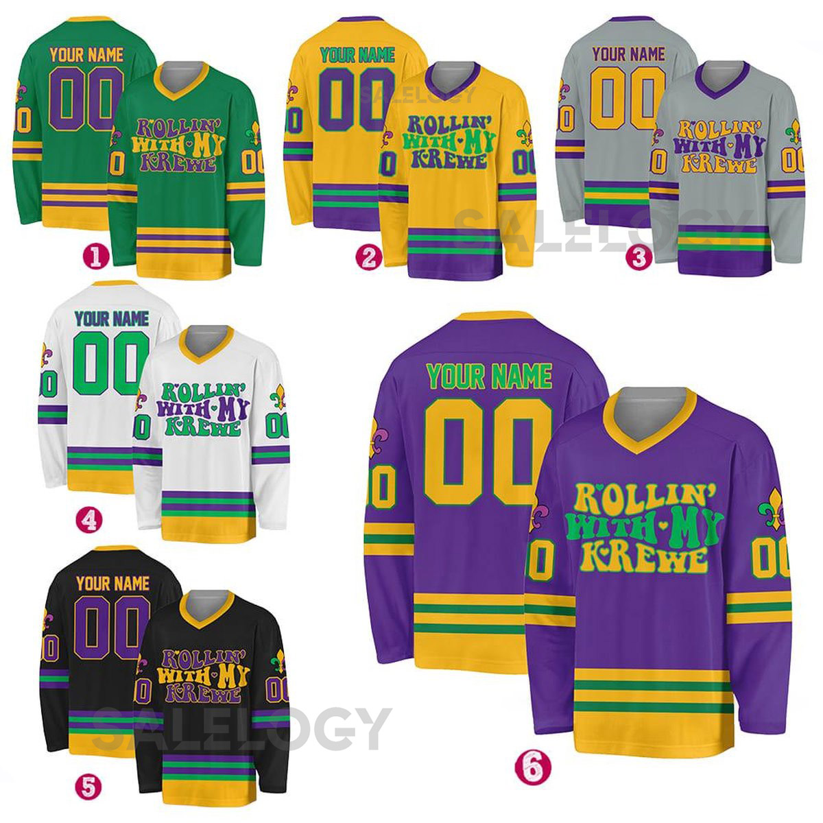 Personalized Mardi Gras Hockey Jersey Custom Name Number Rollin with My Krewe Jersey Hockey Jersey Uniform For Hockey Fans_14