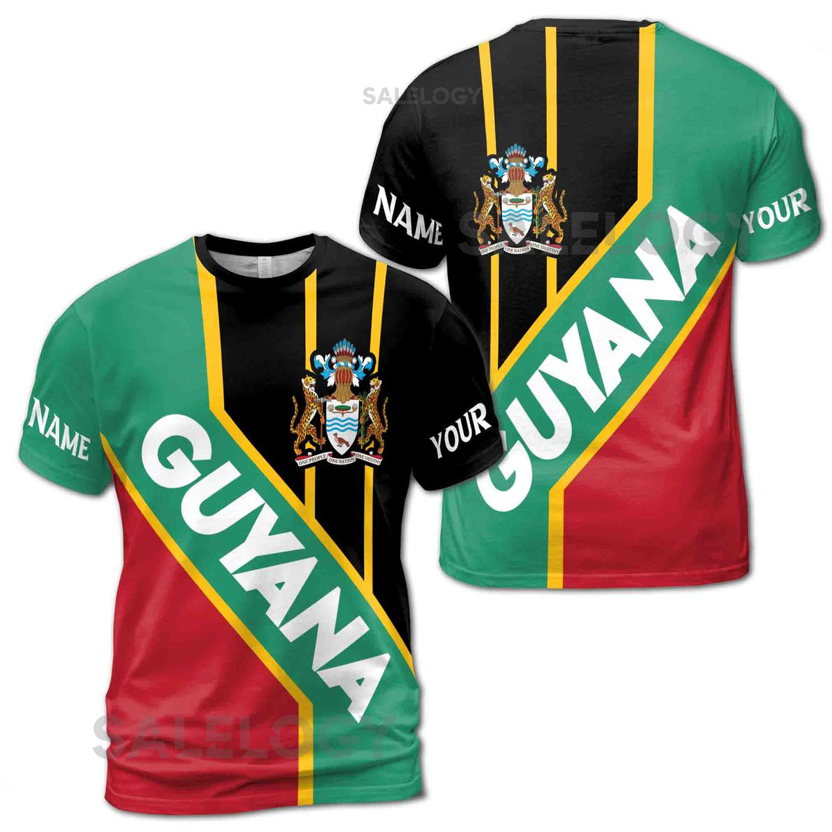 Custom Name Guyana Coat of Arms Patriotic Unisex T-Shirt S-5XL_54