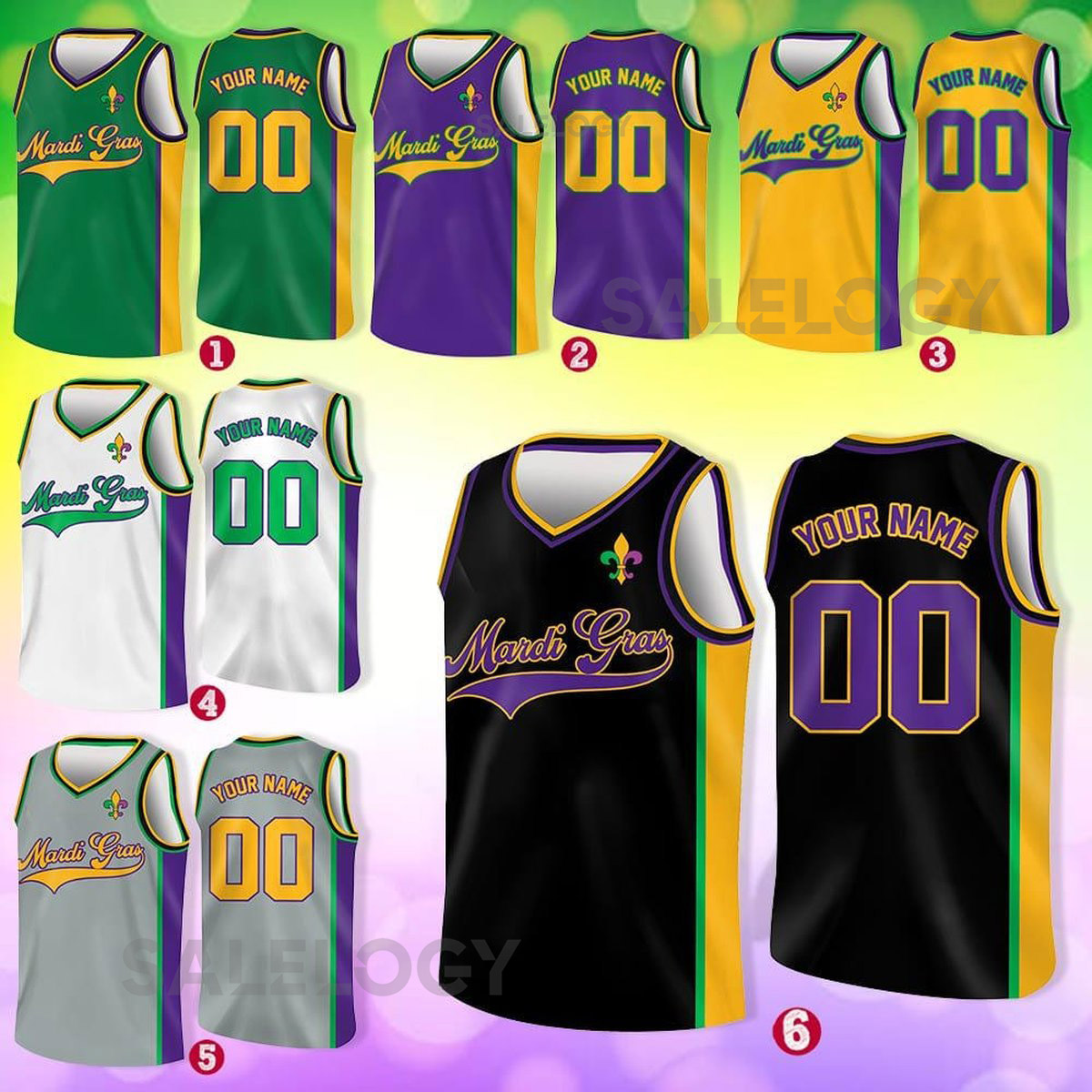 Custom Mardi Gras Basketball Jersey Team Name Number Basketball Jersey Team Basketball Jersey for Mardi Gras Parade New Orleans_193