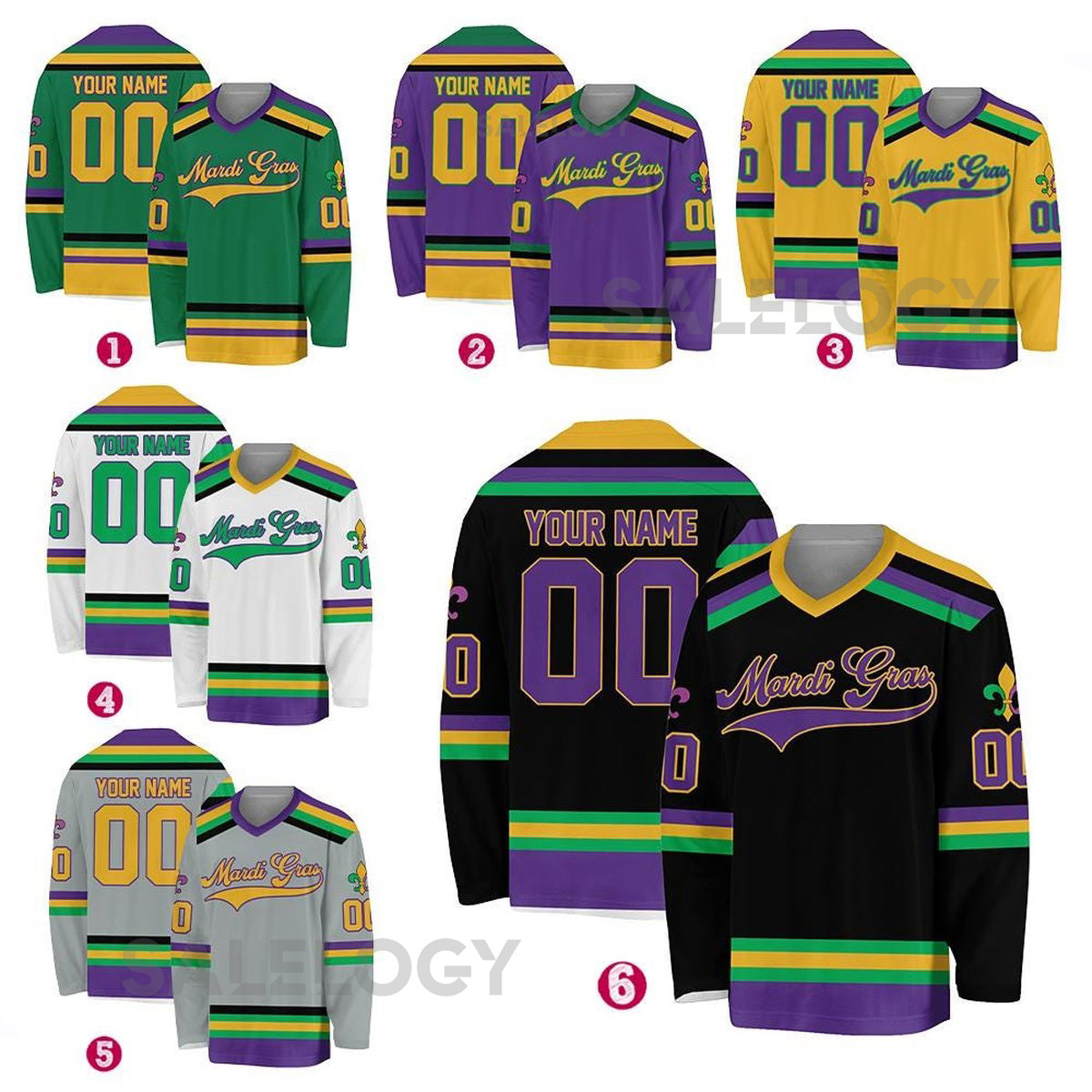 Personalized Mardi Gras Hockey Jersey Custom Name Mardi Gras Hockey Jersey Hockey Jersey Uniform For Hockey Fans Mardi Gras Outfit_9