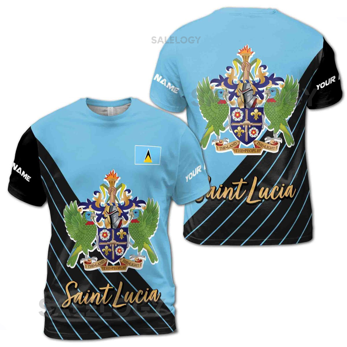 Customized Name Saint Lucian Coat Of Arms Patriotic Men39s T-shirt S-5XL_186