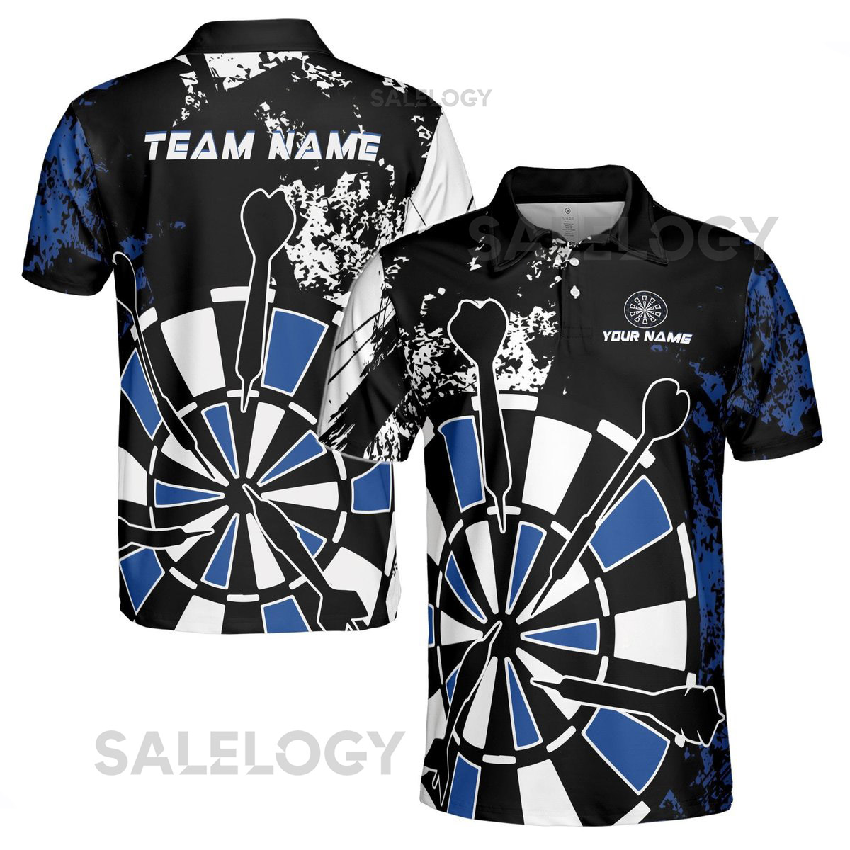 Customized Name Black Blue Spatter Patern Darts Player Team Men's Polo Shirt S-5XL_427