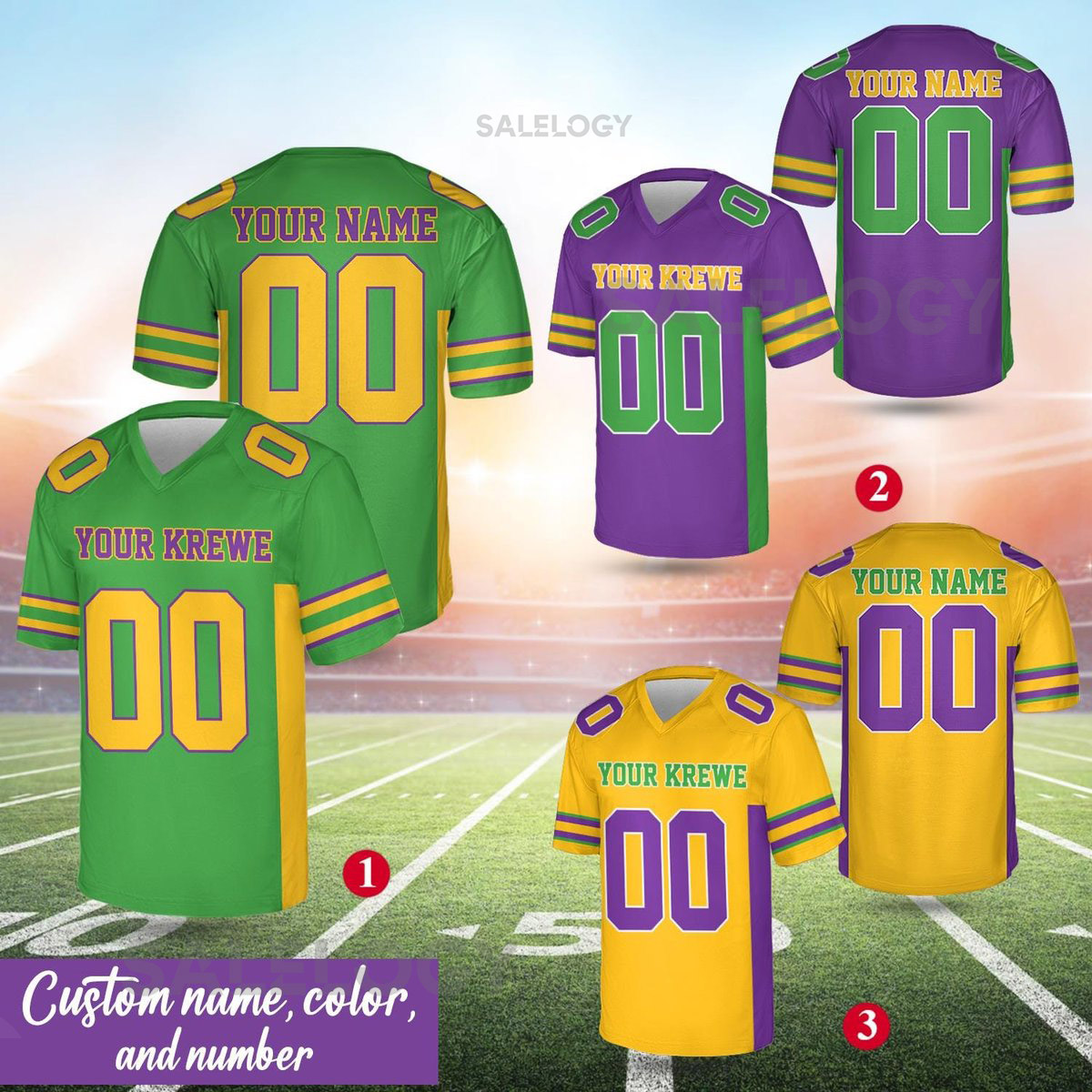 Personalized Mardi Gras Football Jersey Custom Your Krewe Name And Number V-neck Short Sleeve Jersey Mardi Gras Jersey Family Matching_16