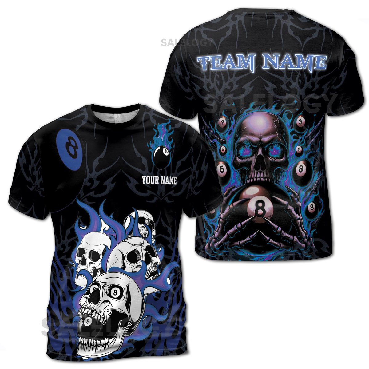 Custom Name Billiard Skull Loves Pool Balls Spinning Men39s T-Shirt S-5XL_24