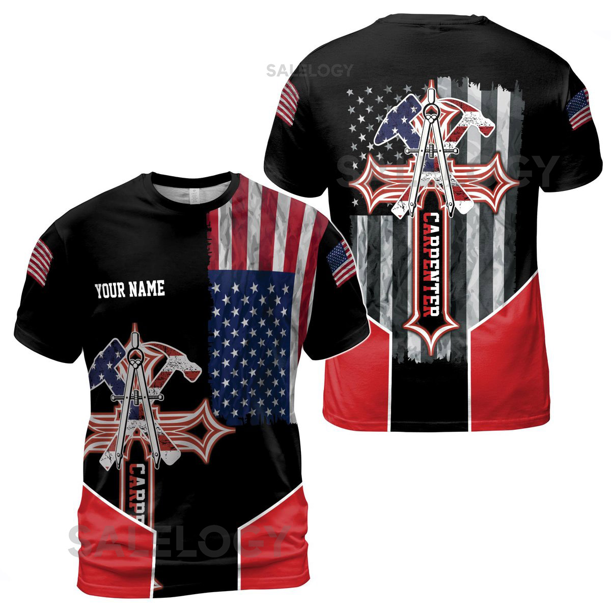 Custom Name Carpenter Hammer Pliers American Flag Unisex T-Shirt S-5XL_28