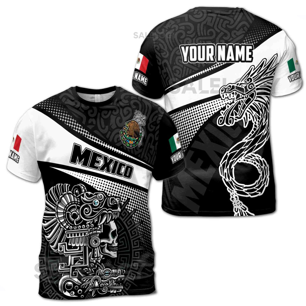 Custom Name Mexico Mexican Aztec Pattern Unisex T-Shirt S-5XL_68