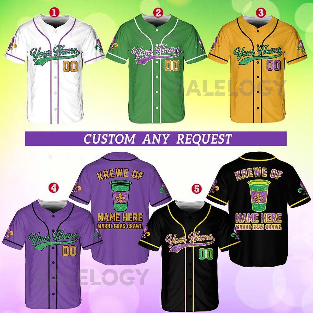 Personalized Mardi Gras Baseball Jersey Custom Krewe Name Number Mardi Gras Crawl Baseball Jersey Mardi Gras Team Jersey Family Matching_194
