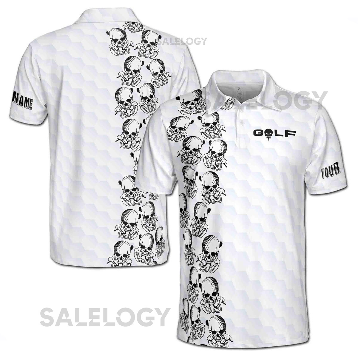 Custom Name Golf Skull with Golf Club and Ball Men39s Polo S-5XL_103