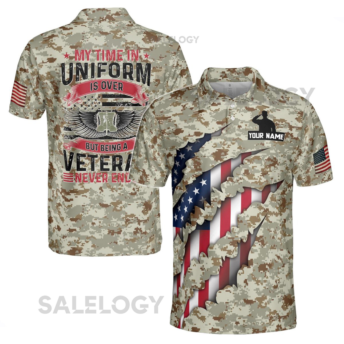 Custom Veteran Men39s Polo Personalized Camo Print Military Gift_242