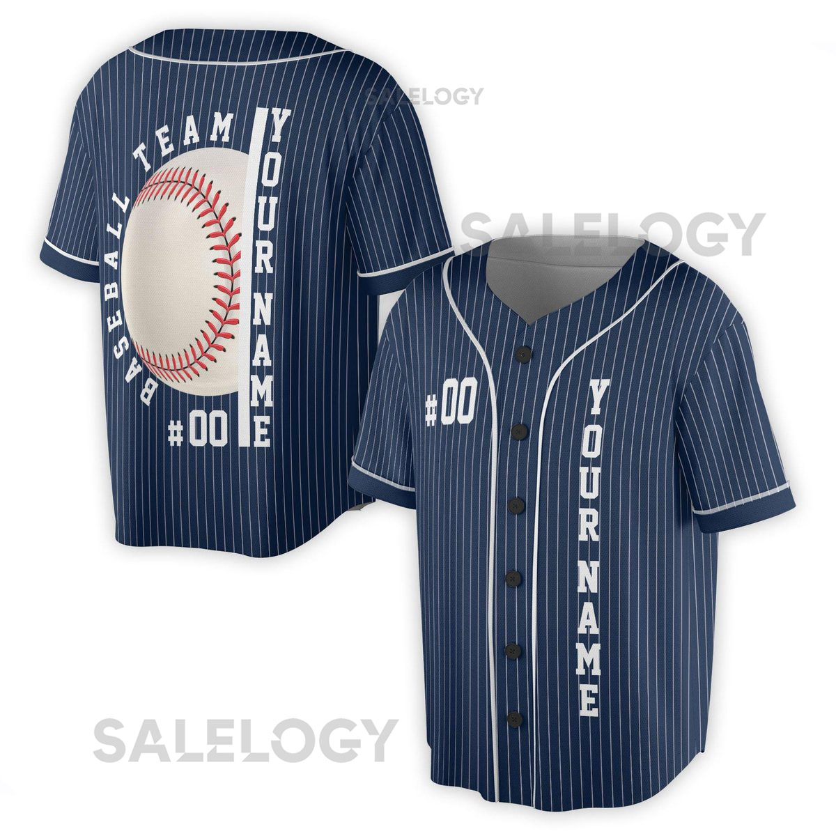 Custom Name Baseball Team Navy Blue with White Stripes Baseball Jersey S-5XL_10
