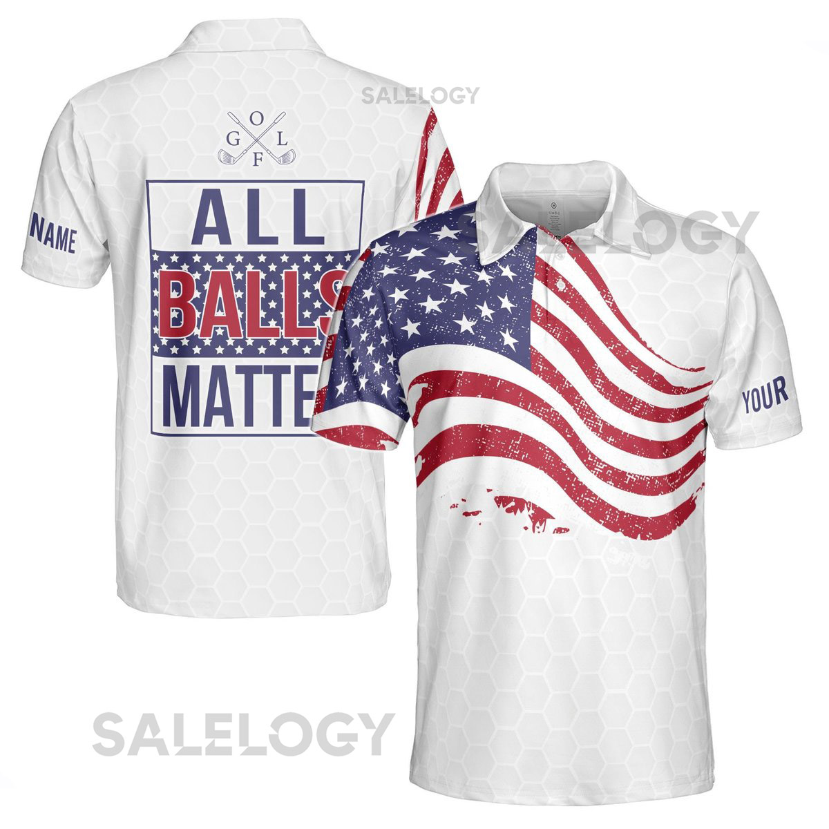 Custom Name Men39s Golf Polo American Flag Patriotic All Balls Matter Design_126