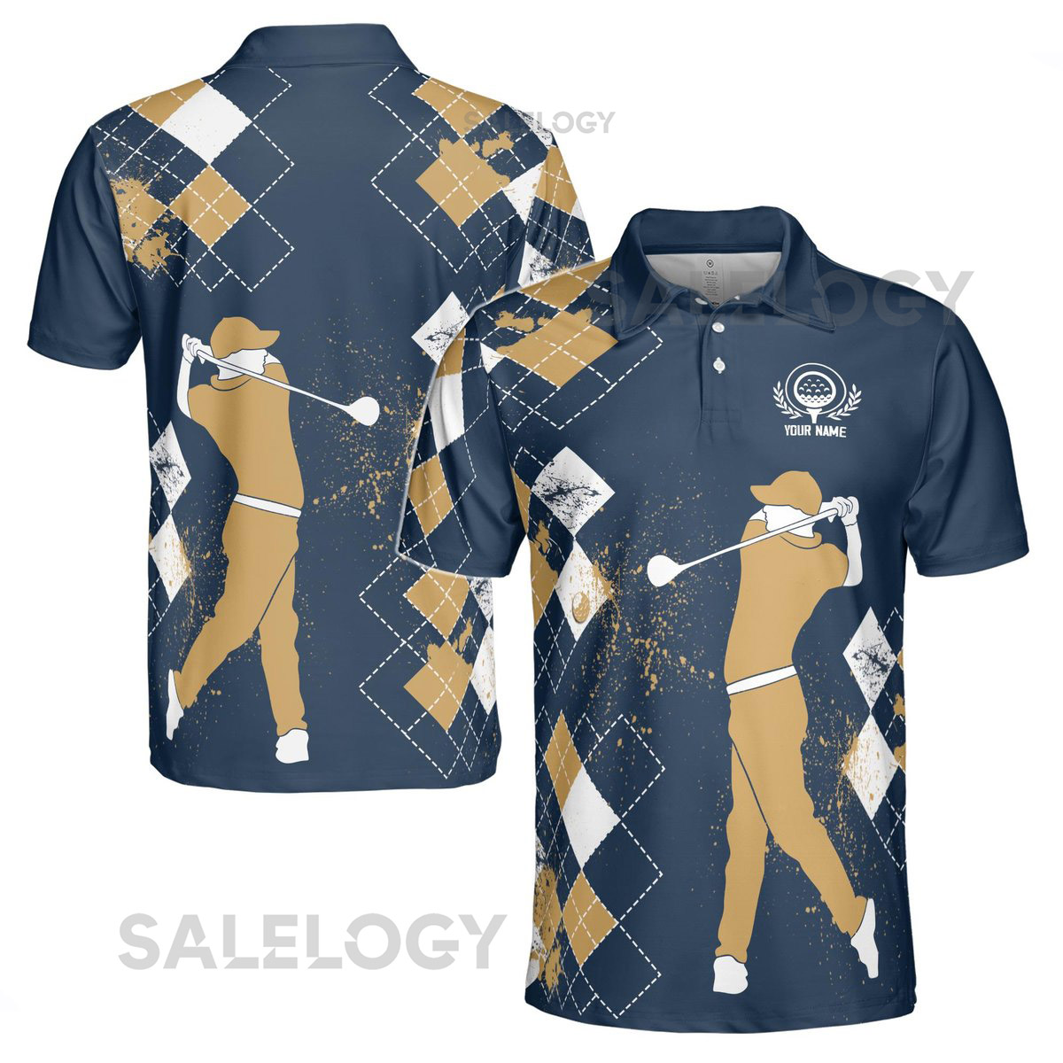 Custom Name Golfer Argyle Pattern Love Playing Golf Men39s Polo S-5XL_105