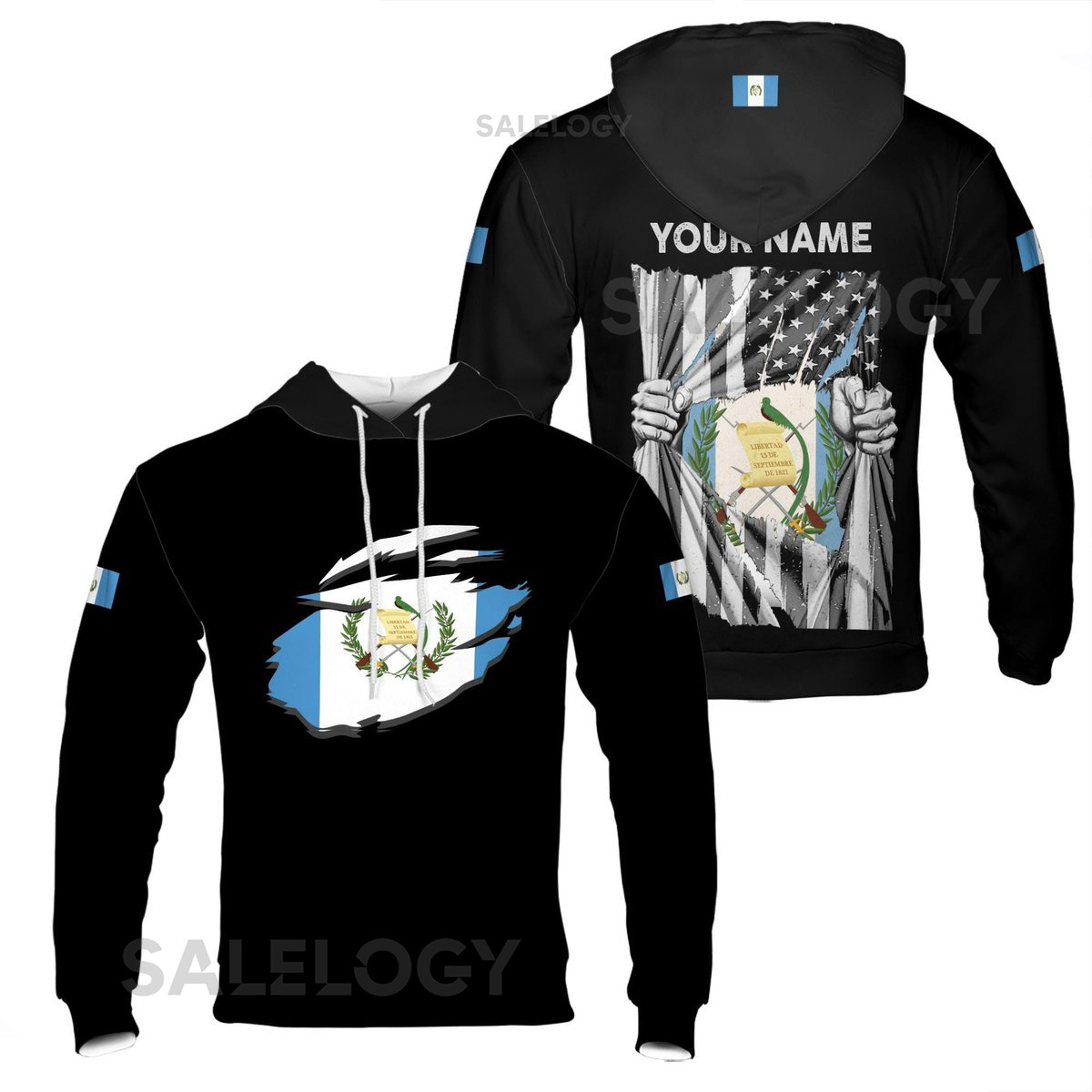 Customized Guatemala39s Flag with US Flag Patriotic Hoodie S-5XL_78