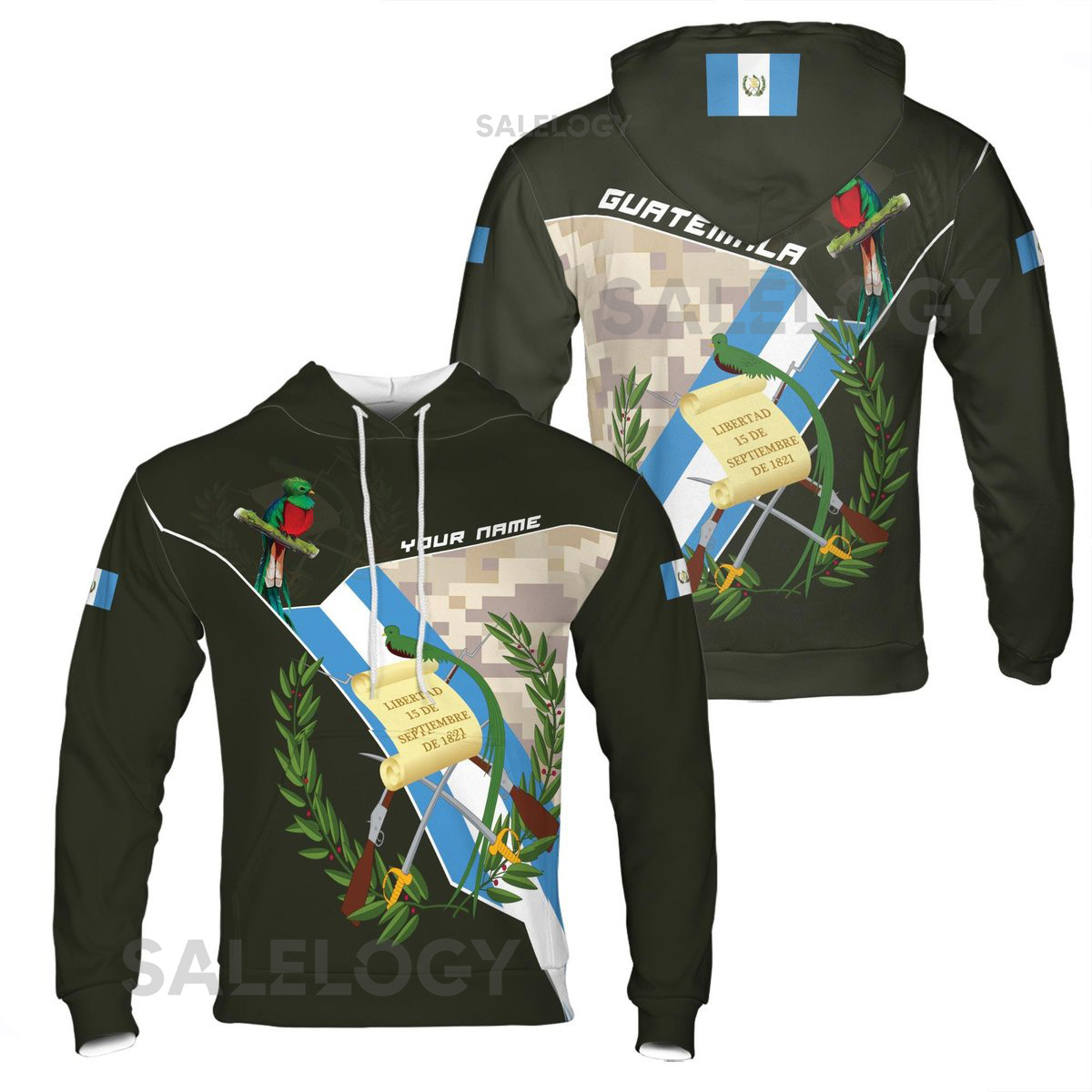 Customized Guatemala Flag Symbol and Olive Hoodie S-5XL_77
