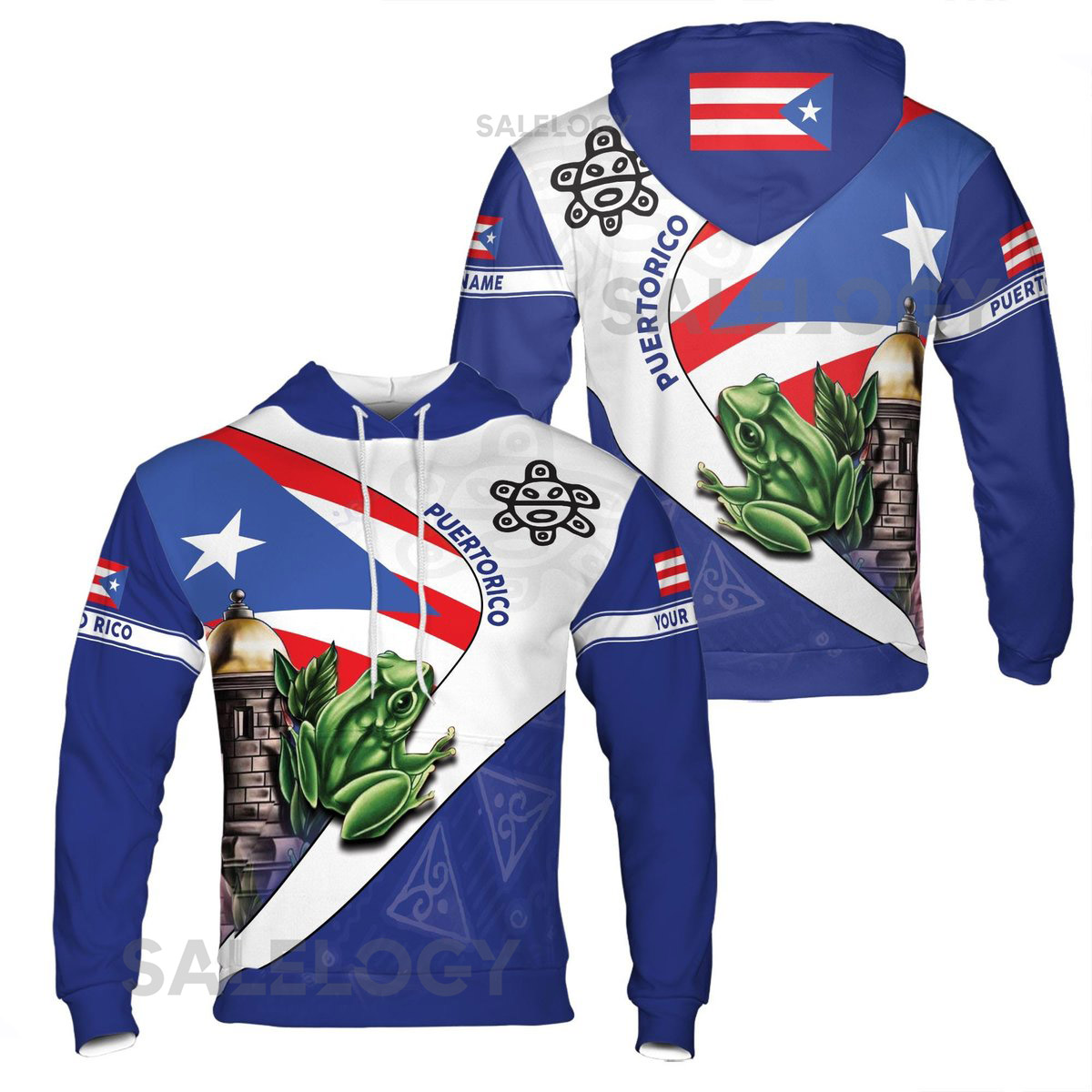 Custom Name Puerto Rico Frog Symbol Patriotic Hoodie S-5XL_63