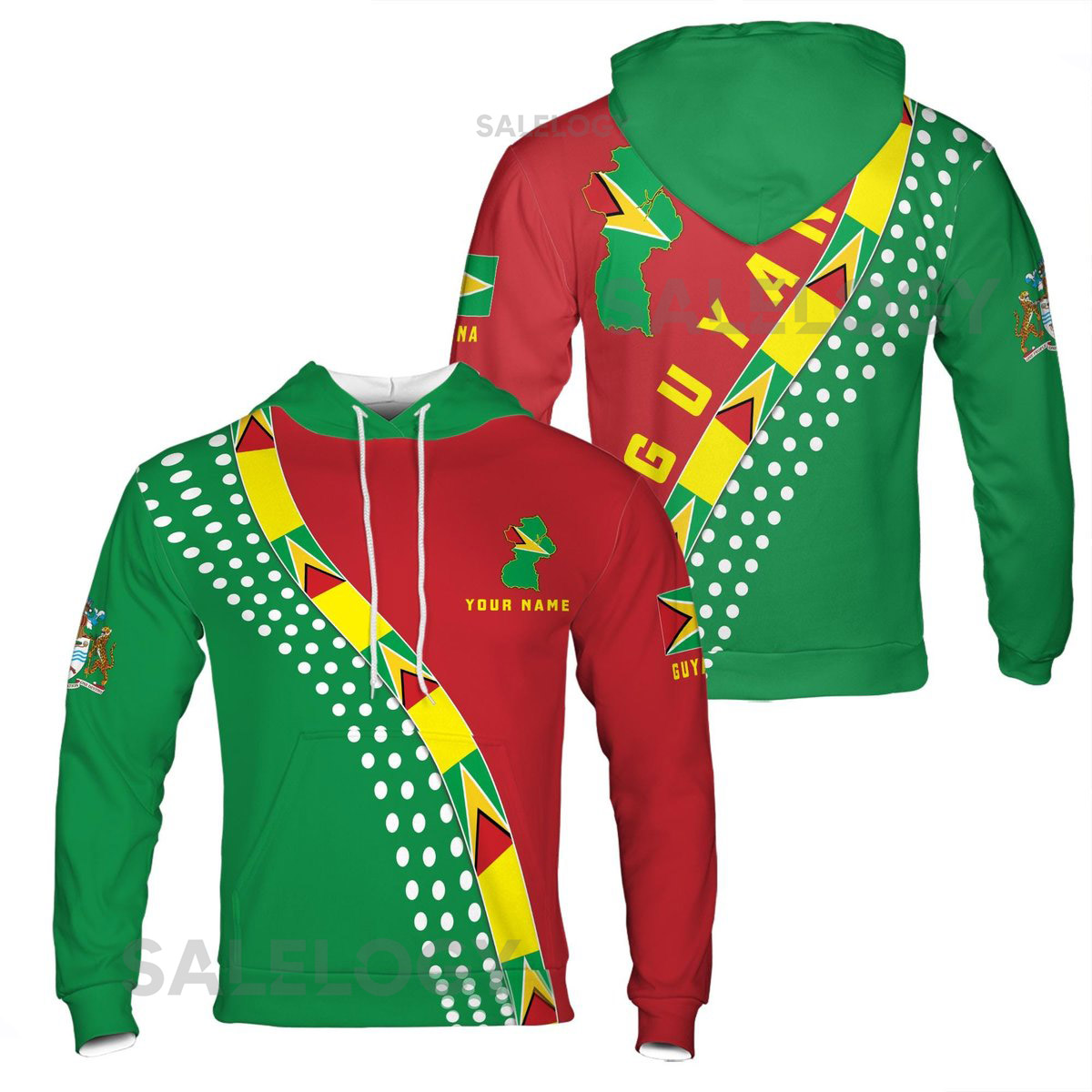 Custom Name Guyana Flag Hoodie with Map Design Hoodie S-5XL_29