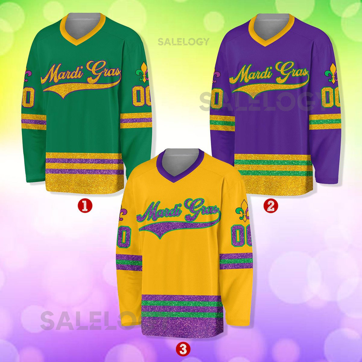 Personalized Glitter Mardi Gras Hockey Jersey Custom Name Mardi Gras Jersey Hockey Jersey Uniform For Hockey Fans Mardi Gras Outfit_2