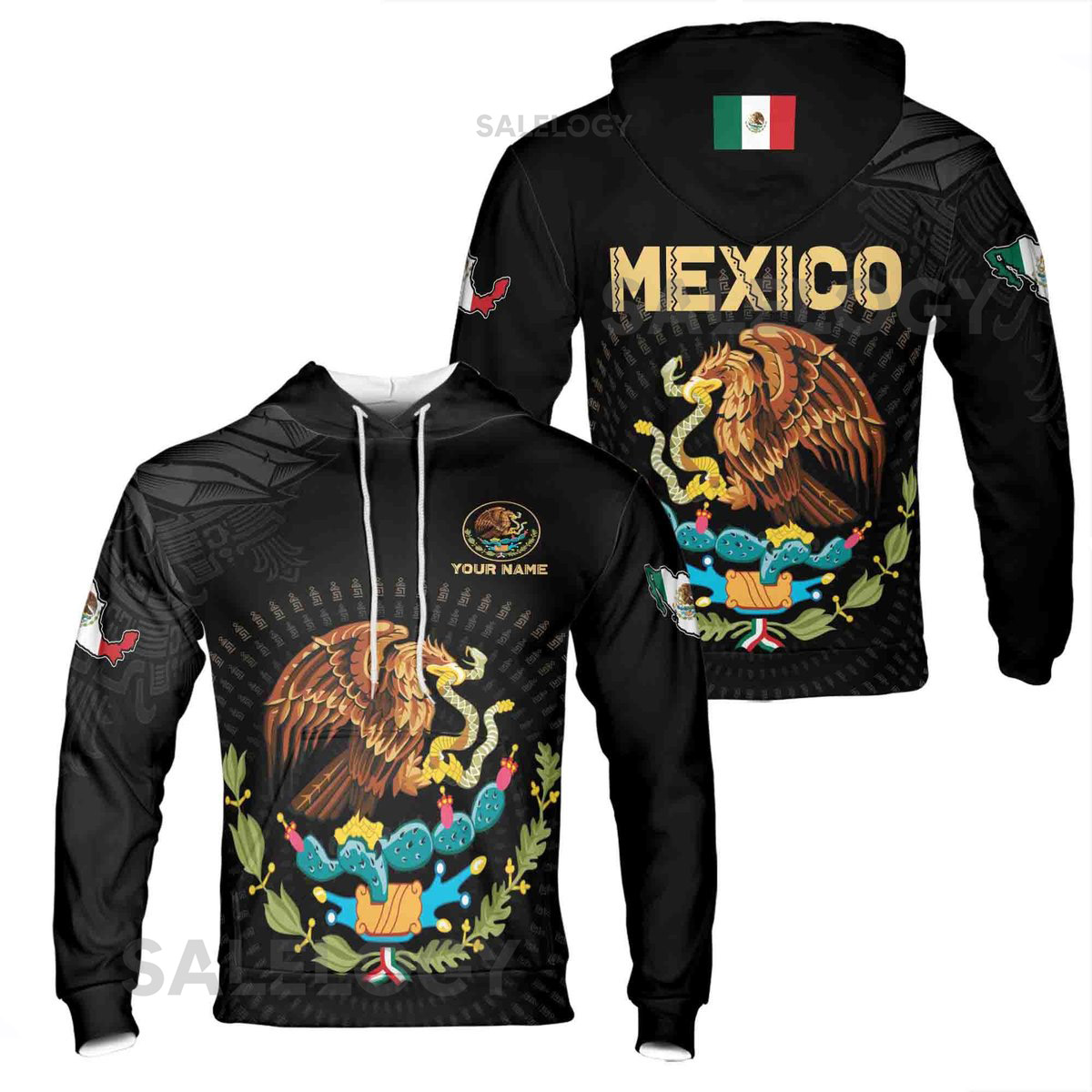 Custom Name Mexico Symbol Coat of Arms Patiotic Hoodie S-5XL_49