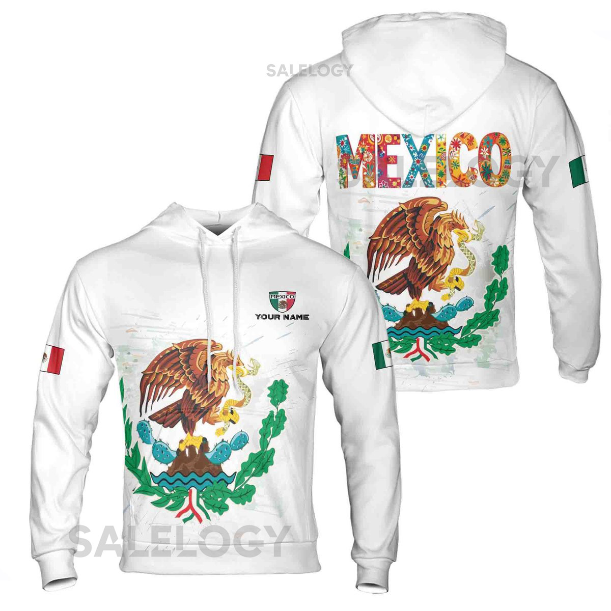 Custom Name Mexico Rooster Patriotic Hoodie S-5XL_47