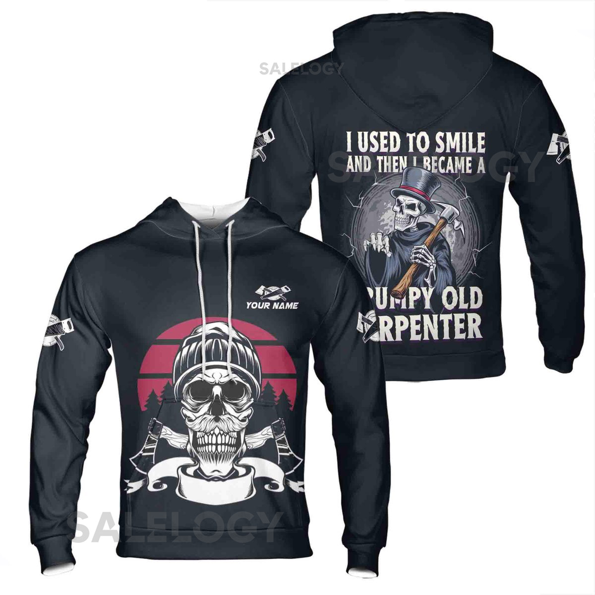 Custom Name Grumpy Carpenter Skull Hoodie_27