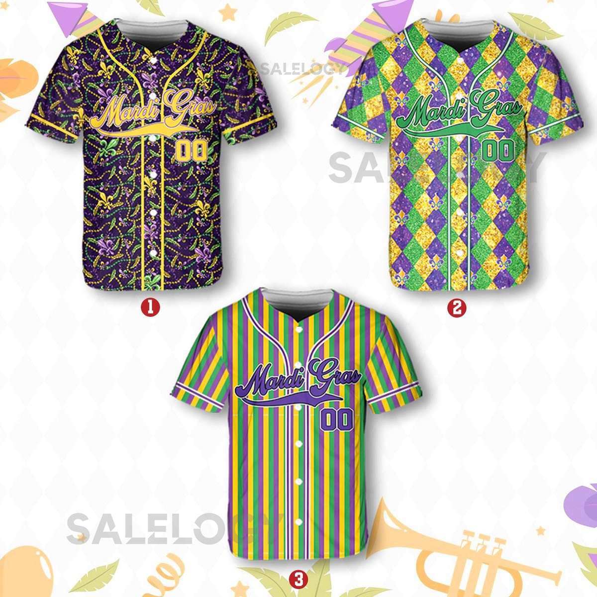 Personalized Mardi Gras Baseball Jersey Custom Name And Number Baseball Jersey Mardi Gras Carnival Jersey Gift For Family Matching_229
