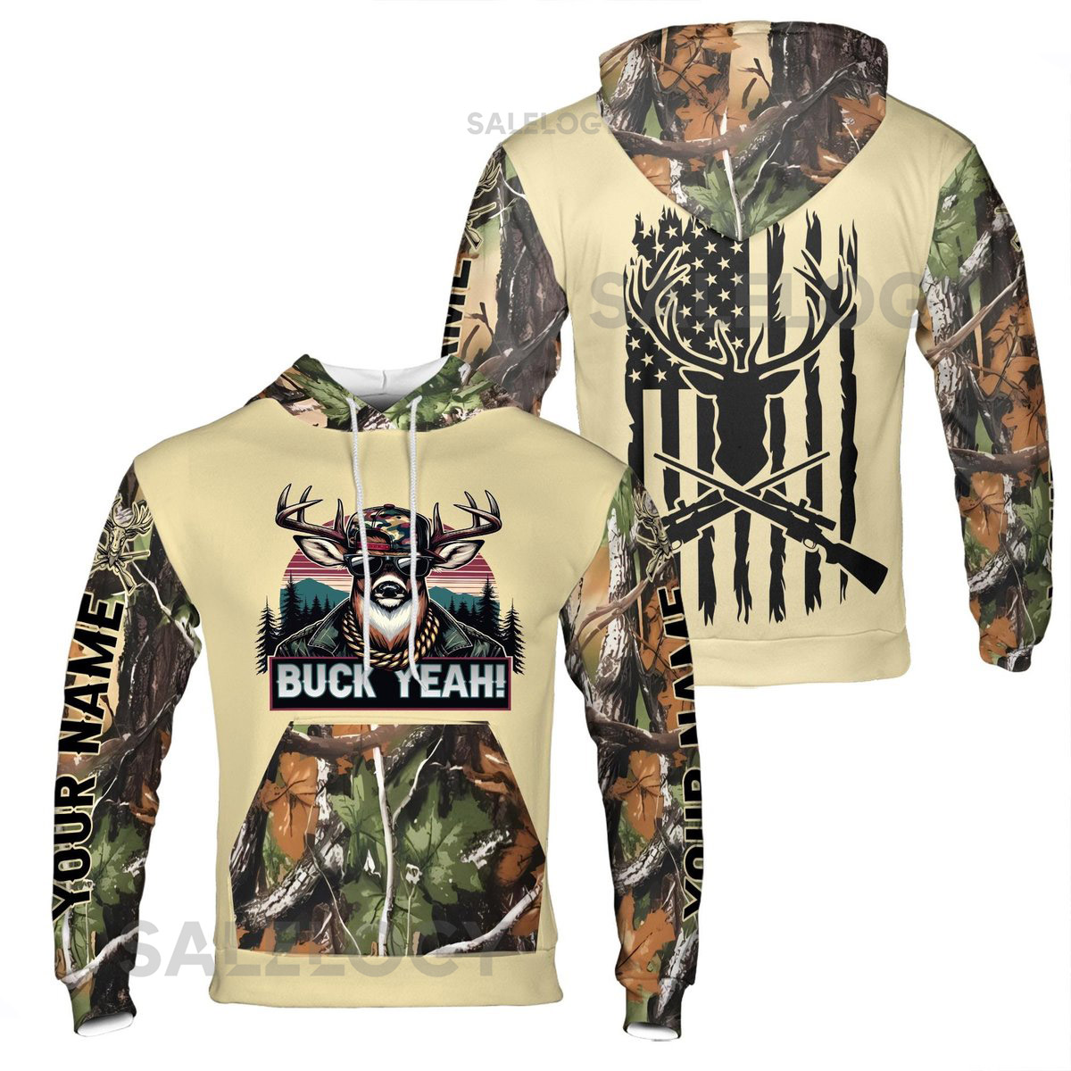 Custom Name Buck Yeah Army Dear Camo Pattern Hoodie S-5XL_6