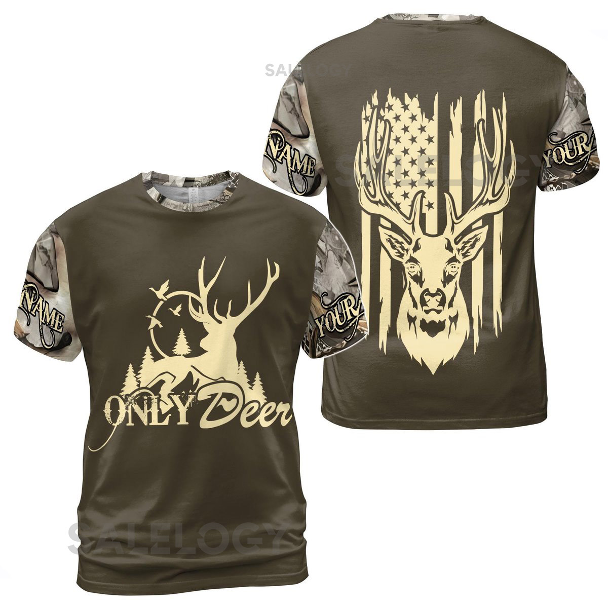 Custom Name Only Deer Camouflage Pattern Men39s T-shirt S-5XL_74