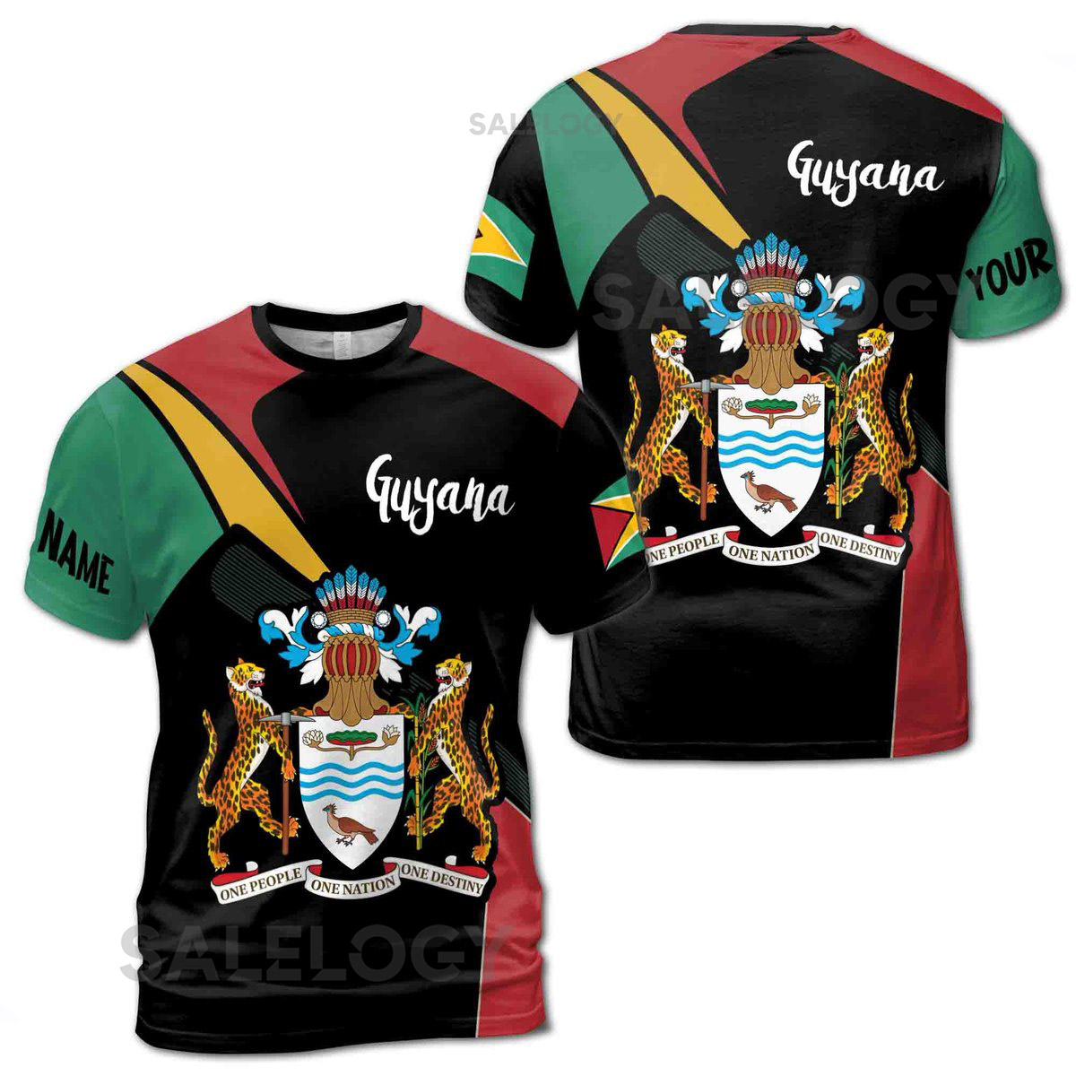 Custom Name Guyana Coat of Arms and Flag Unisex T-Shirt S-5XL_53