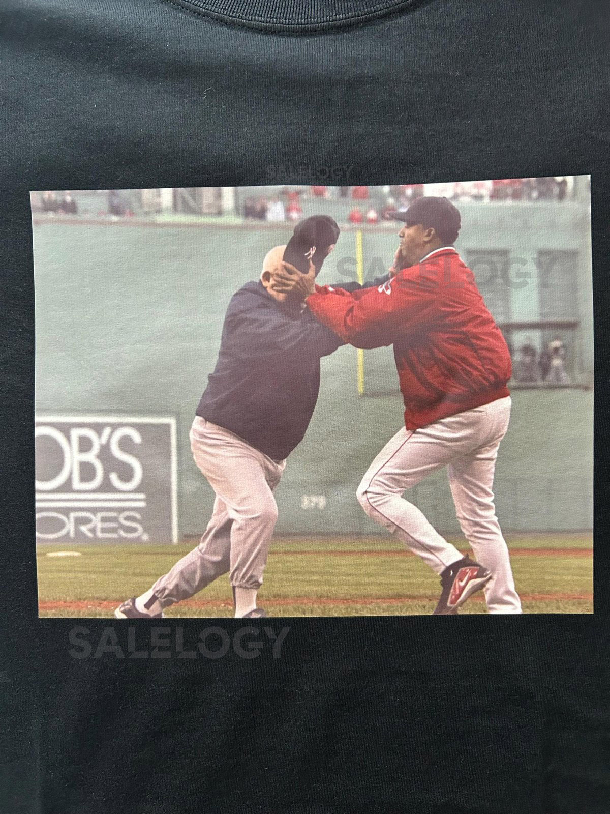 Pedro Martinez throwing down Don Zimmer premium T-Shirt in Mens sizes S-3XL in black or white Heat Pressed on Kirkland brand T-Shirts_499