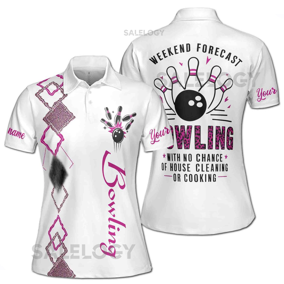 Custom Name Leopard Argyle Weekend Forecast Bowling Women39s Polo S-5XL_117