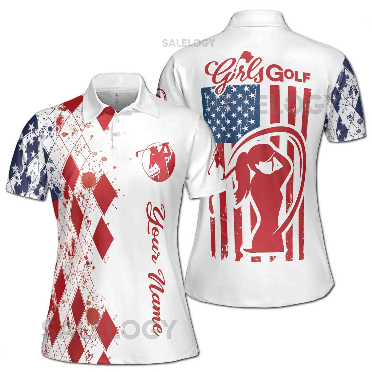 Custom Name Golf Polo American Flag Women39s Polo S-5XL_102