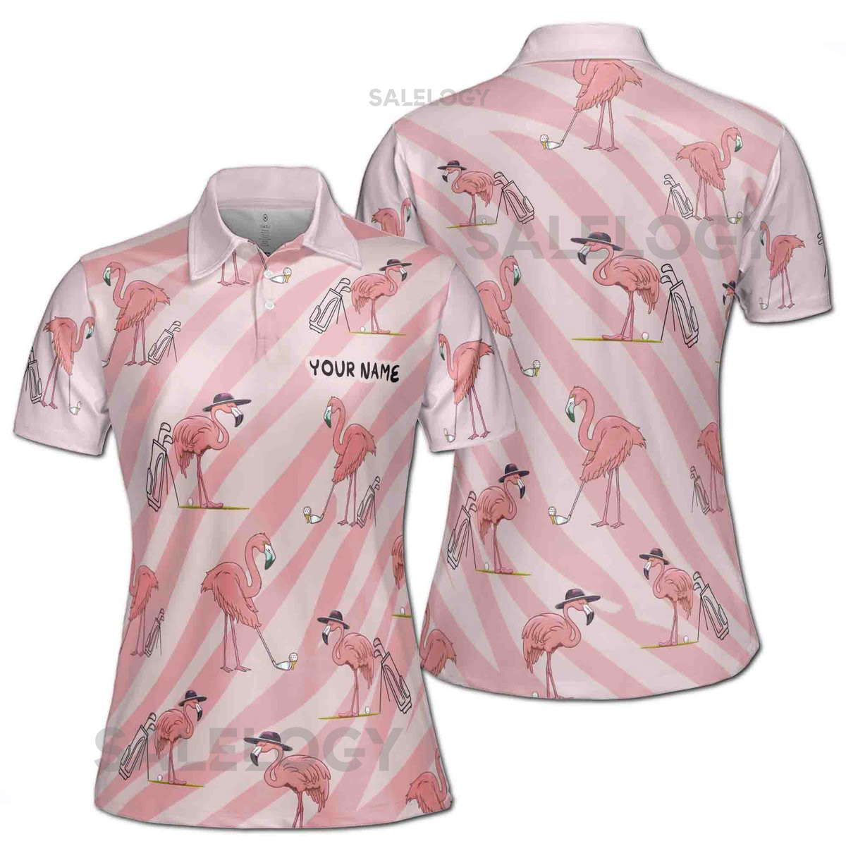 Custom Name Pink Golf Polo with Flamingo Women39s Polo S-5XL_155