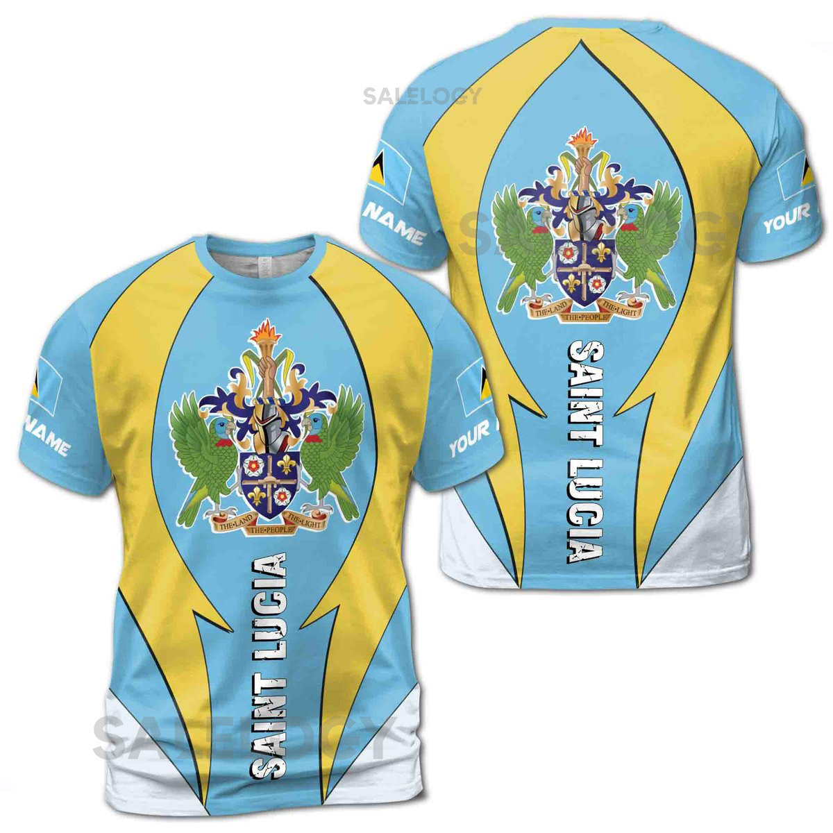 Custom Name Patriotic Saint Lucia Coat Of Arms Flag Men39s T-shirt S-5XL_83