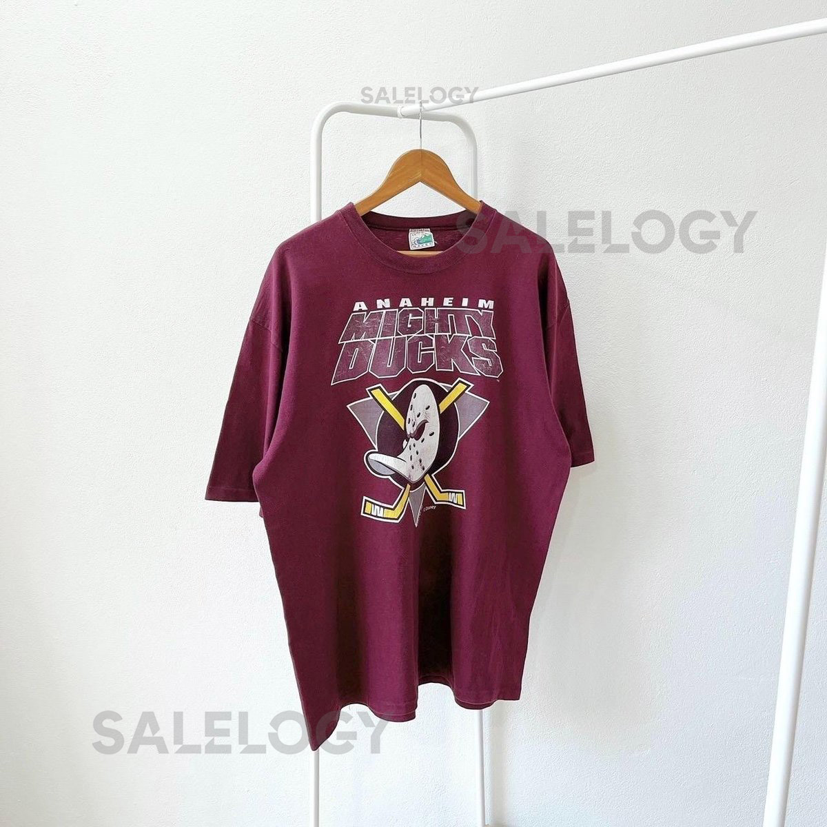 Vintage 90s Anaheim Mighty Ducks Tee Waves Purple Hockey T Shirt XL_682