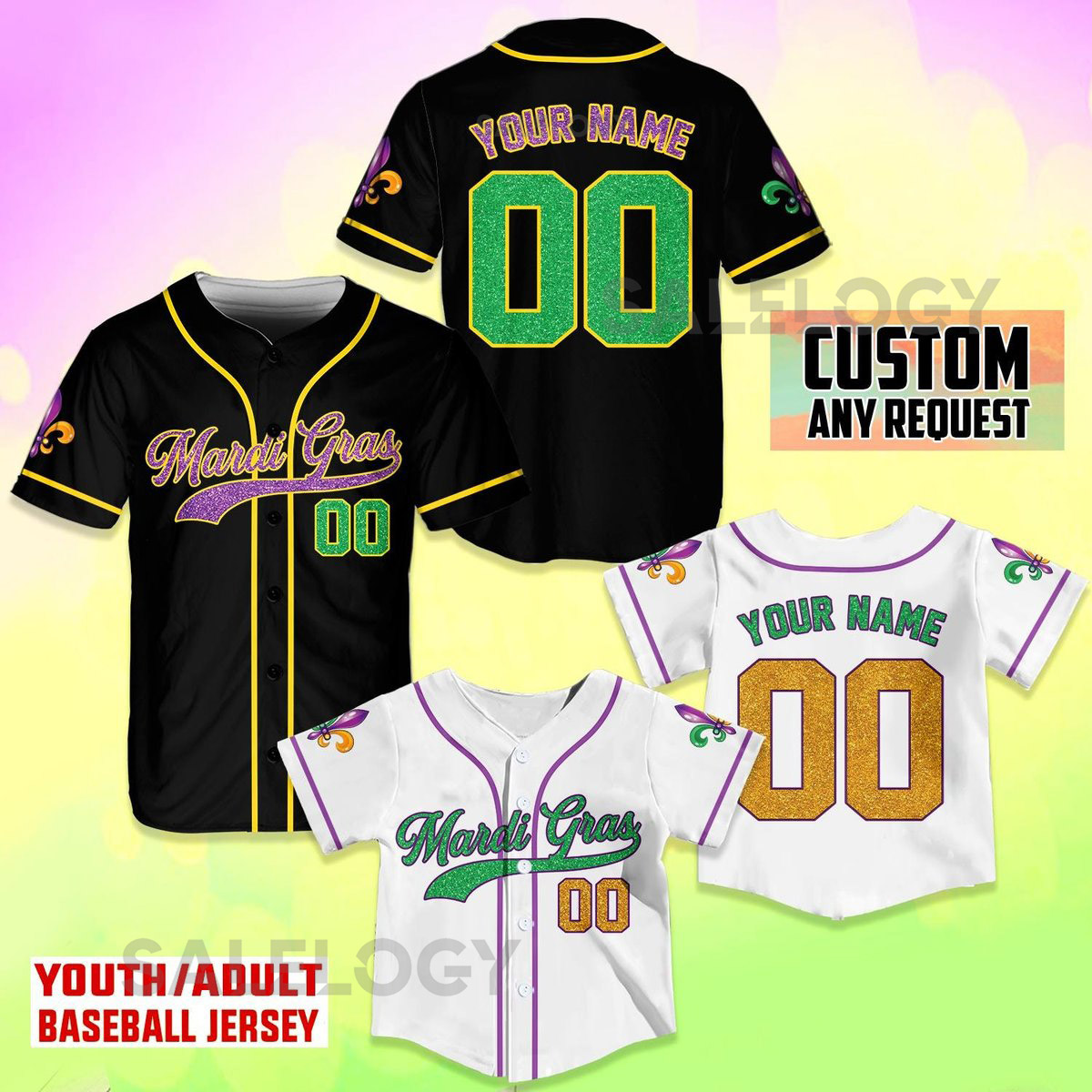 Personalized Mardi Gras Baseball Jersey Custom Name And Number Baseball Jersey Mardi Gras Carnival Jersey Gift For Family Matching_231