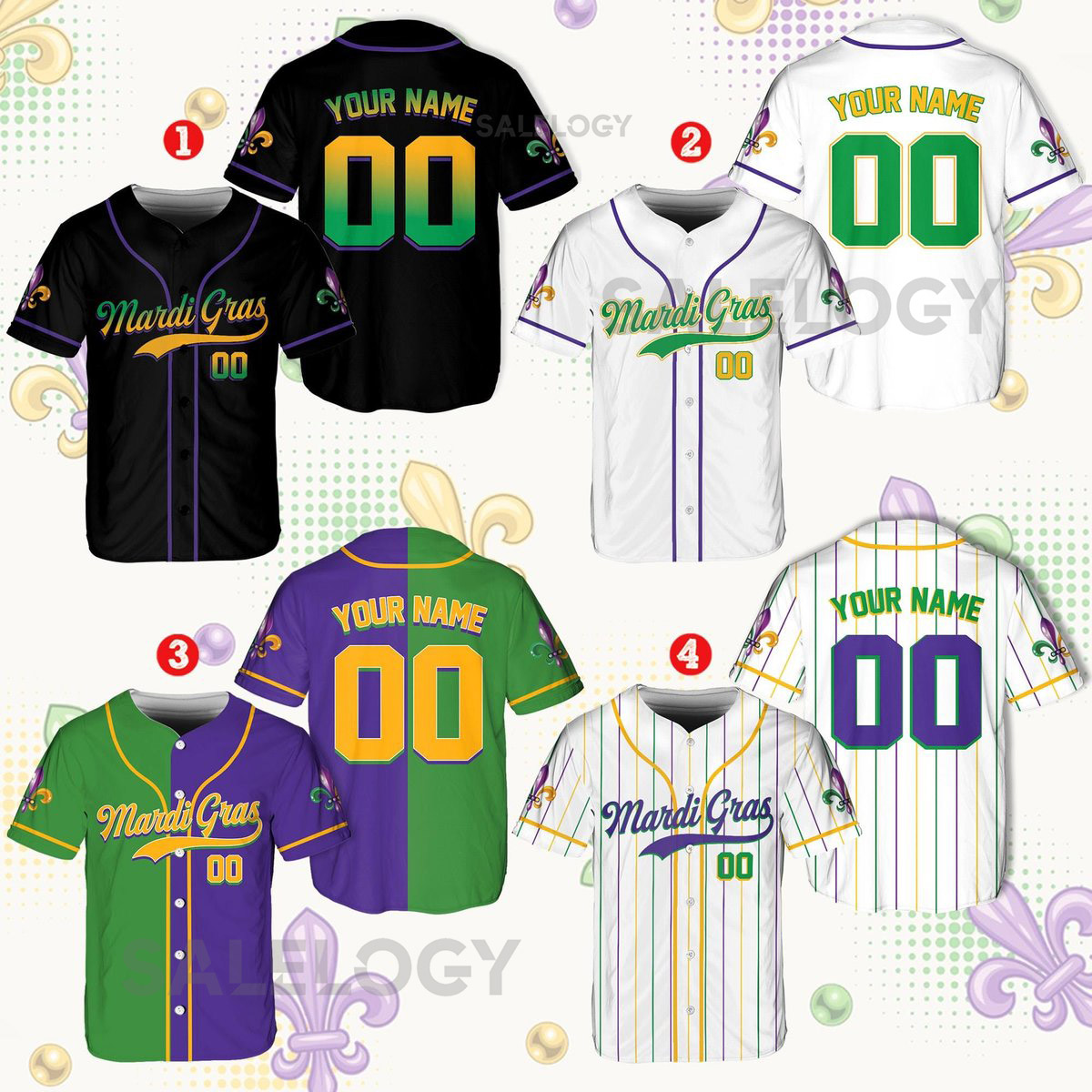 Personalized Mardi Gras Baseball Jersey Custom Name And Number Baseball Jersey Mardi Gras Carnival Jersey Gift For Family Matching_234