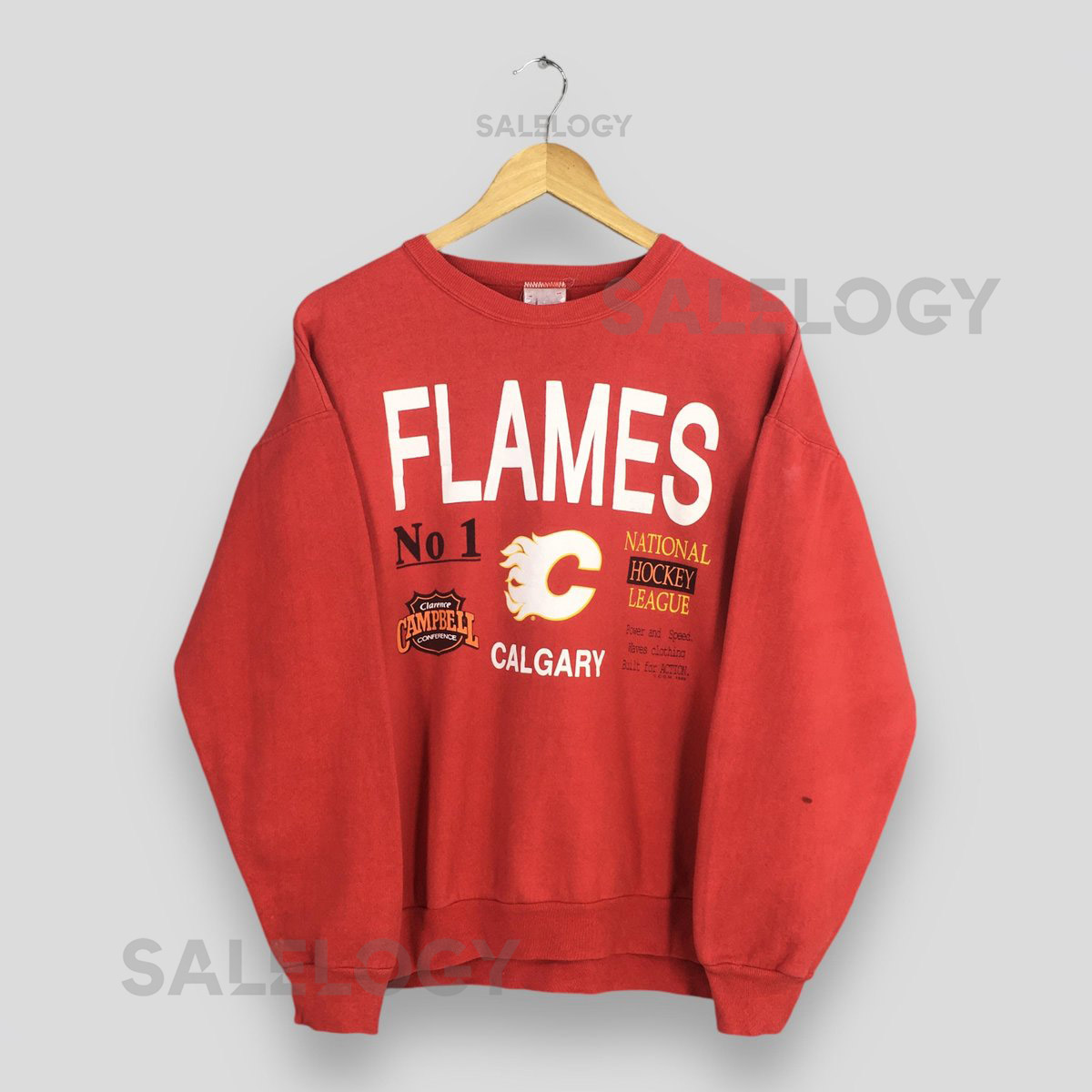 Vintage Calgary Flames NHL Red Sweatshirt Large Calgary Flames Printed Logo Crewneck Calgary Flames Clarence Campbell Conference Sweater L_108