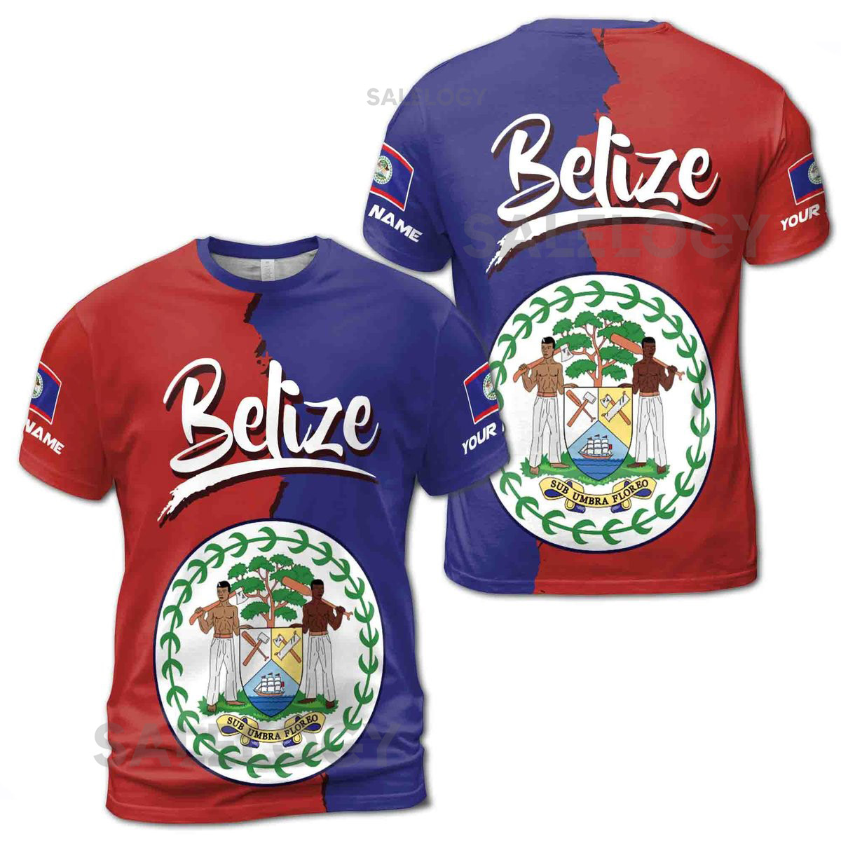 Custom Name Patriotic Belize Coat Of Arms 3D T-shirt S-5XL_78