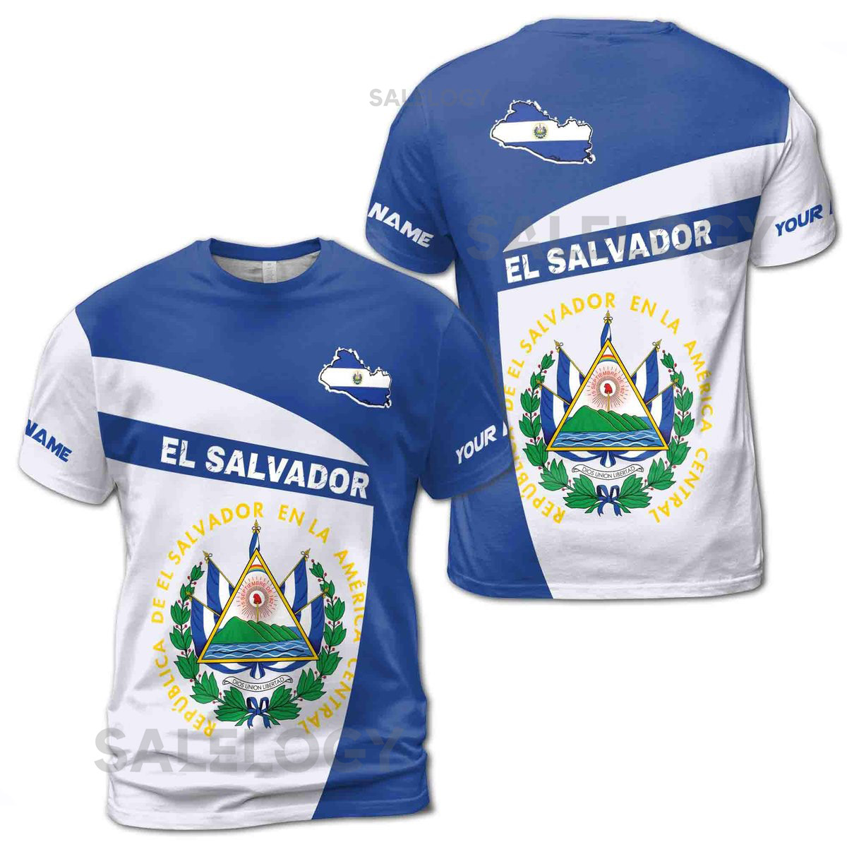 Custom Name Republica De El Salvador Patriotic 3D T-shirt S-5XL_99