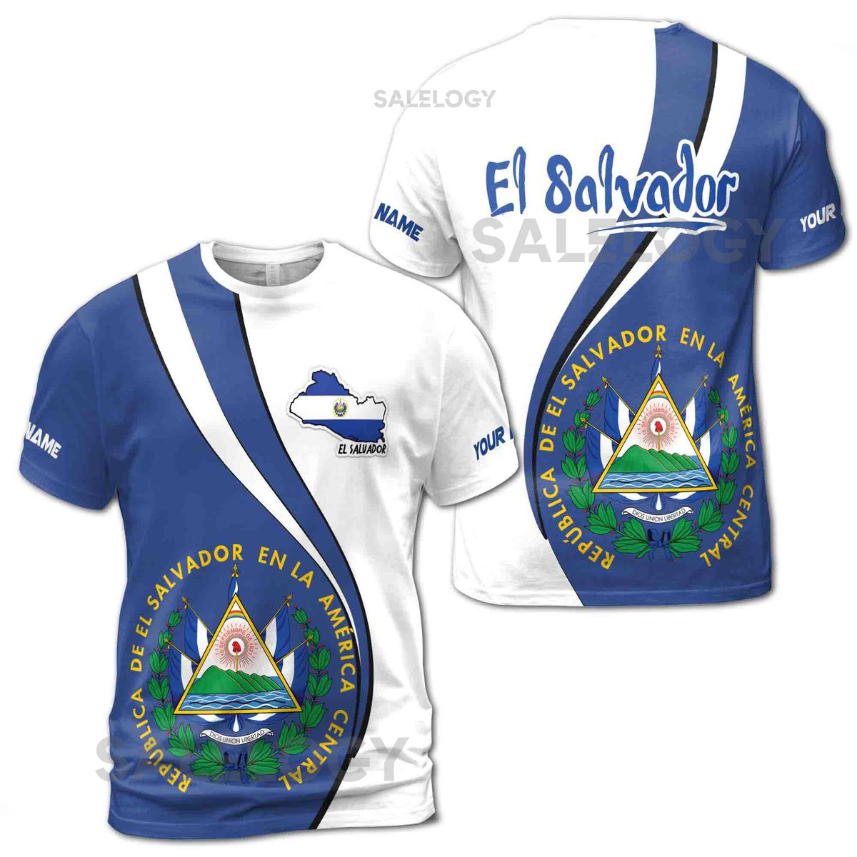 Customized Name Patriotic El Salvador Map Region Coat of Arms Men T-shirt S-5XL_183