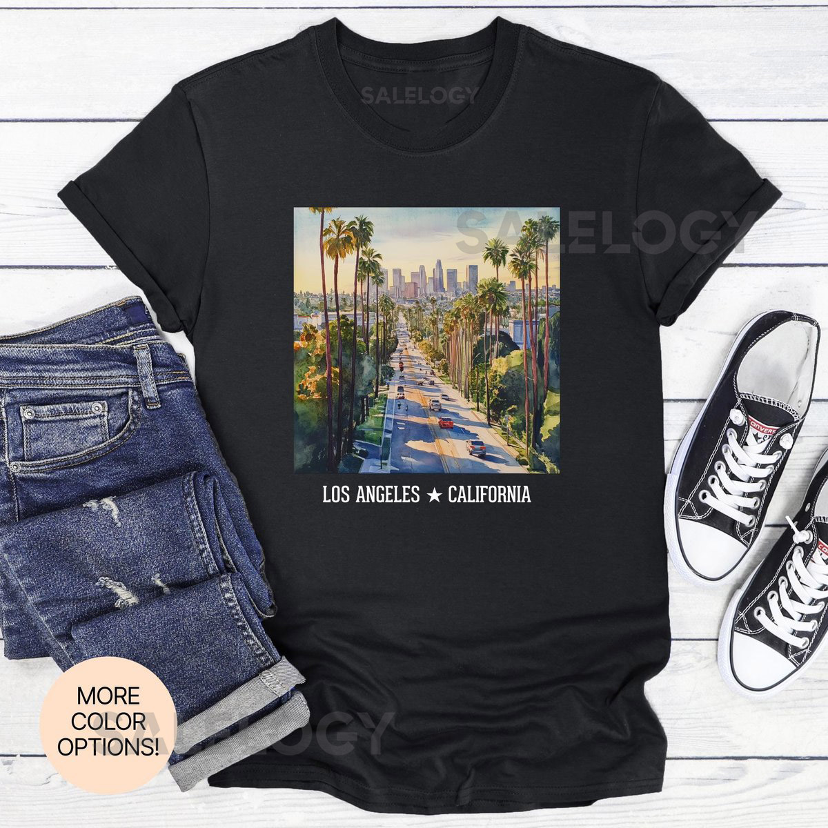 Los Angeles Watercolor T-Shirt Soft Style Unisex Women's Men's Adult LA Graphic Tee California Cityscape Top Urban Printed Tee_319