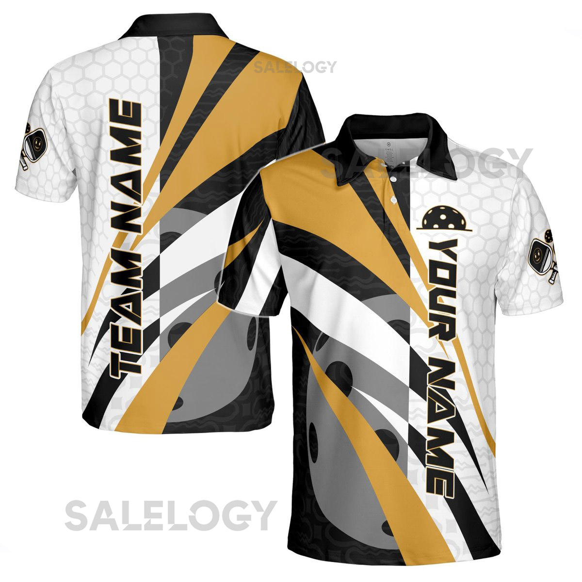 Custom Pickleball Team Men39s Polo Shirt Hexagon Pattern Personalized Name_229