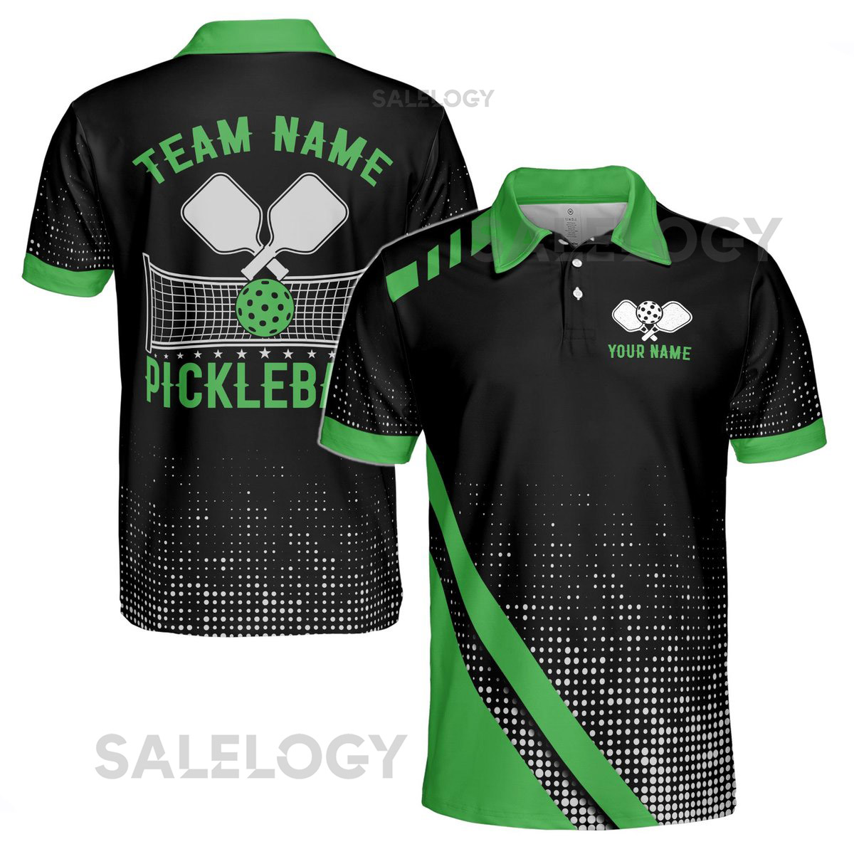 Personalized Name Team Name Time To Play Pickleball Green Men's Polo Shirt S-5XL_581